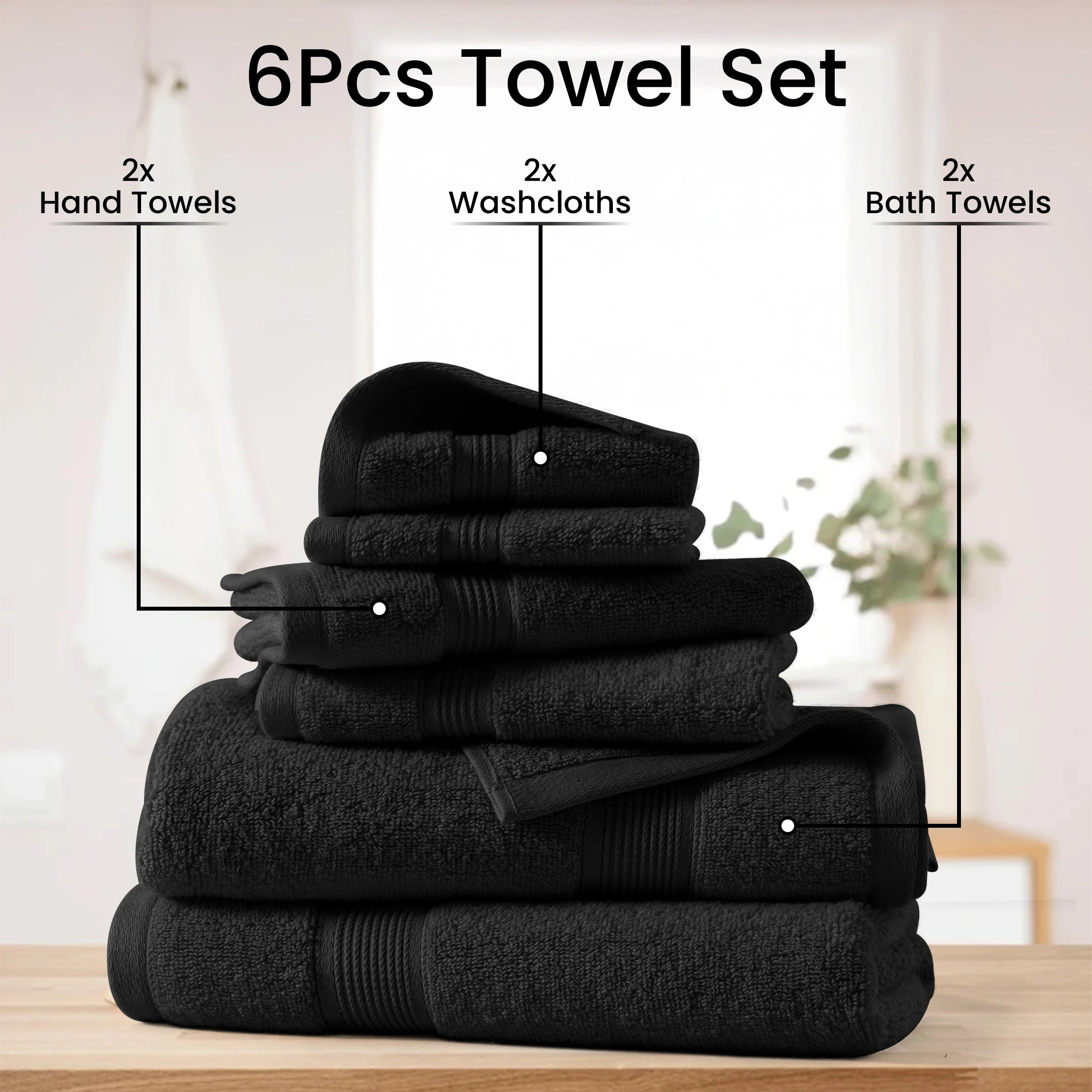 Lux Decor 6-Piece Bath Towel Set – 100% Cotton