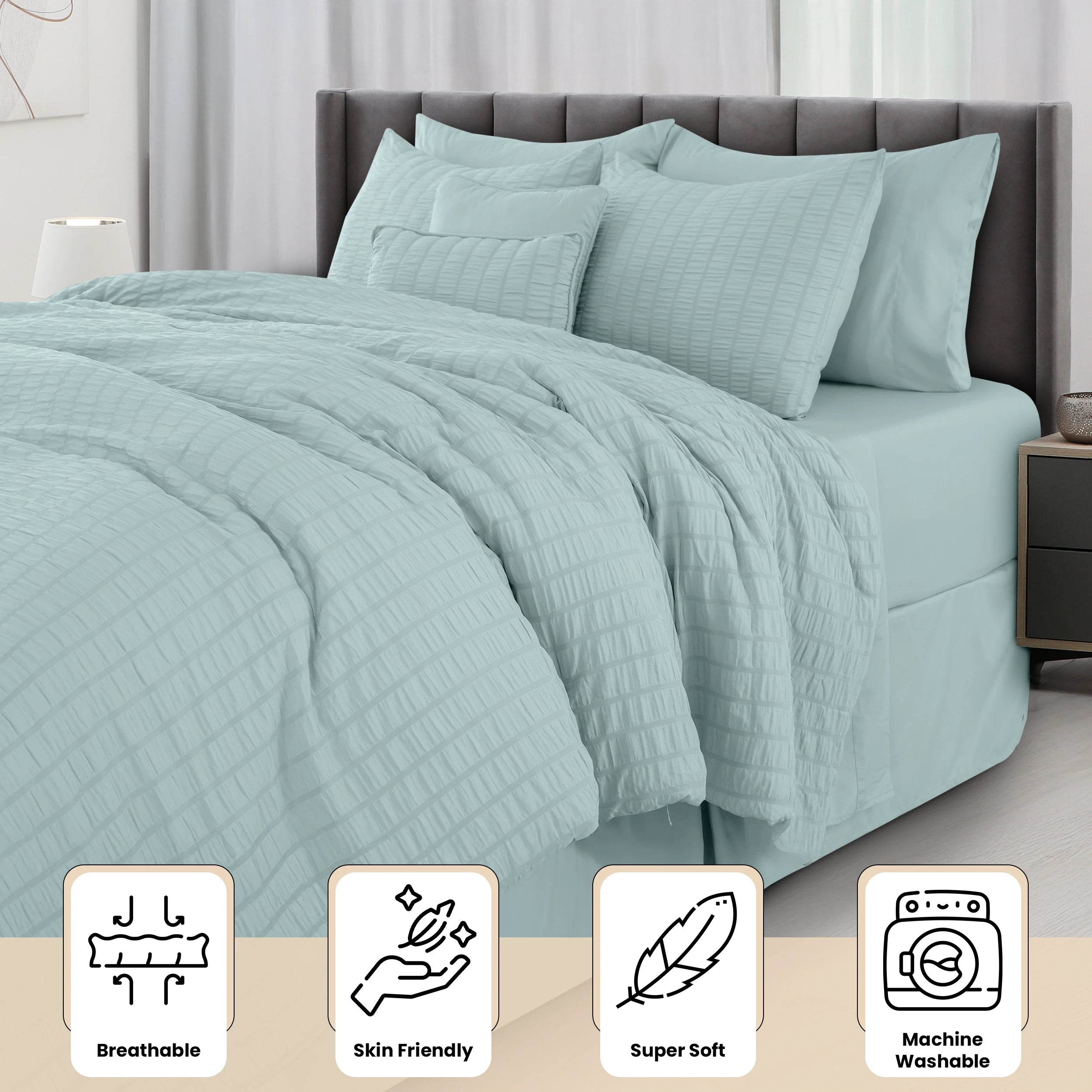 Lux Décor 10-Piece Seersucker Bed-In-A-Bag Comforter Set