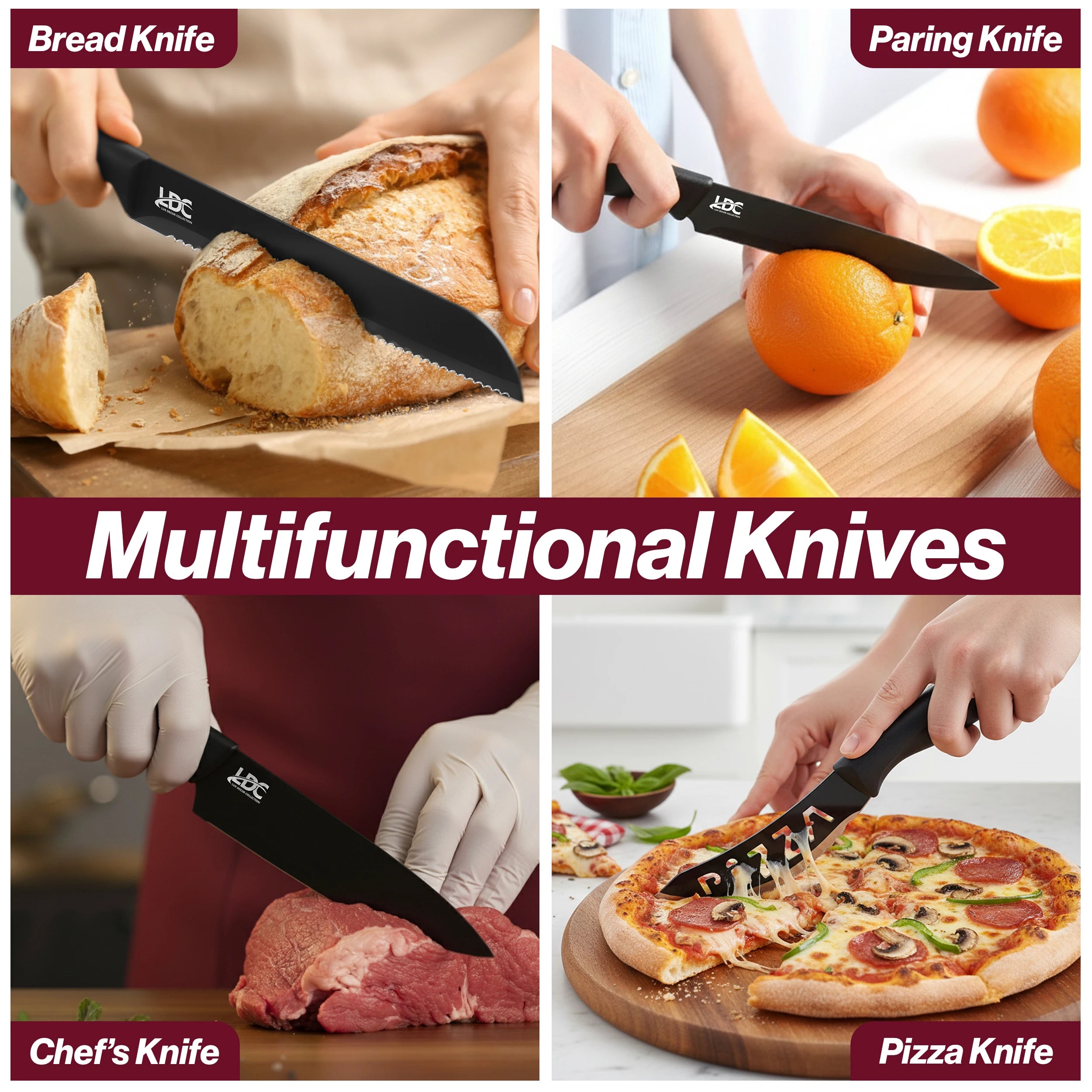 Lux Decor Collection Stainless Steel Kitchen Black Knife Set