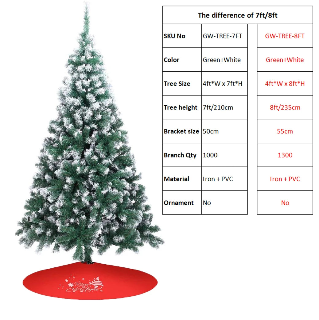 7 and 8 Foot Artificial Christmas Tree with Snow Flocked Branch Tips