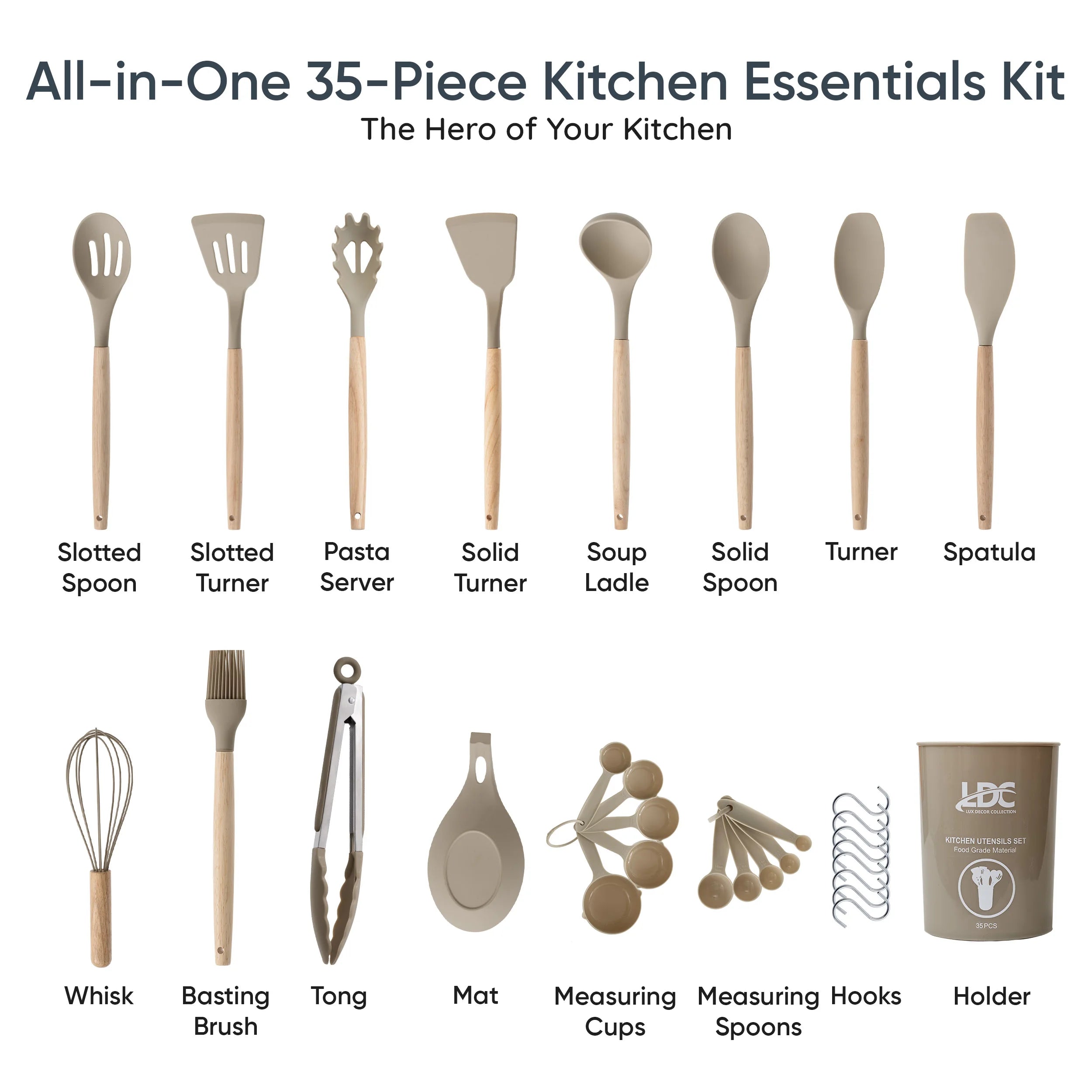 Lux Decor 35-Piece Silicone Cooking Utensils