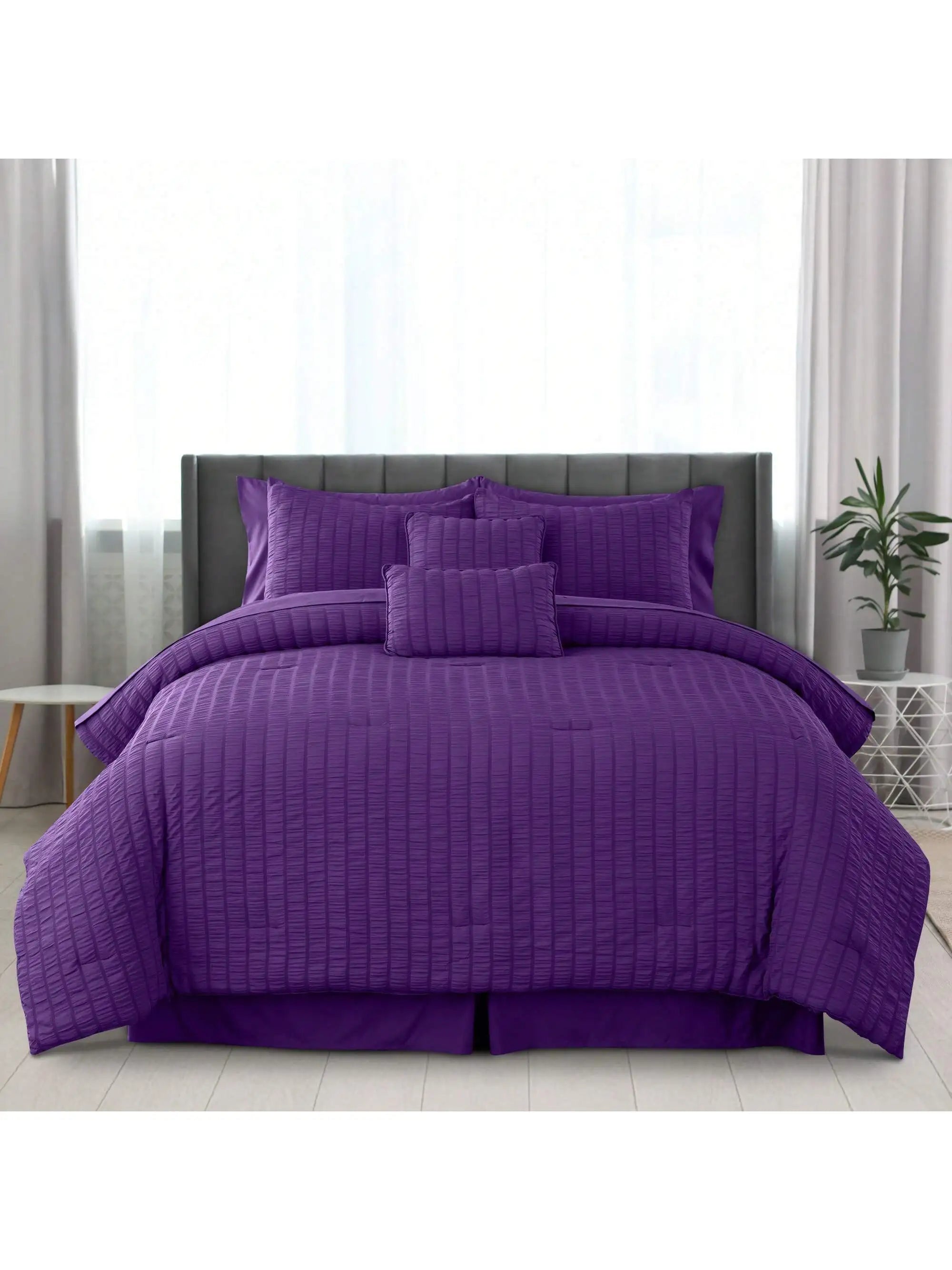 Lux Décor 10-Piece Seersucker Bed-In-A-Bag Comforter Set