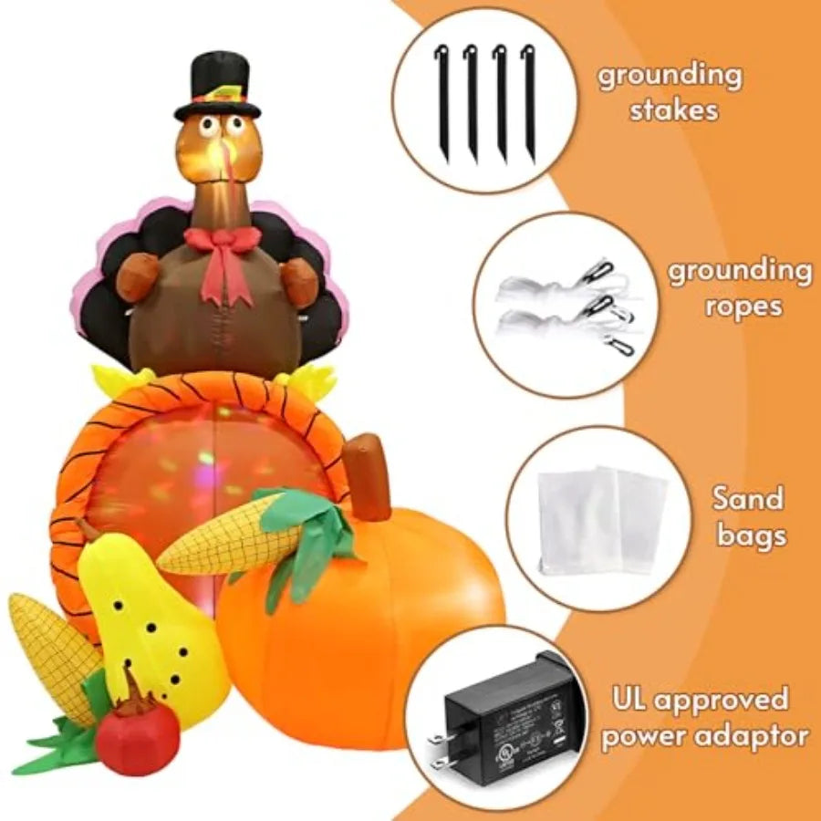 7 Foot Outdoor Thanksgiving Turkey Inflatable Decoration