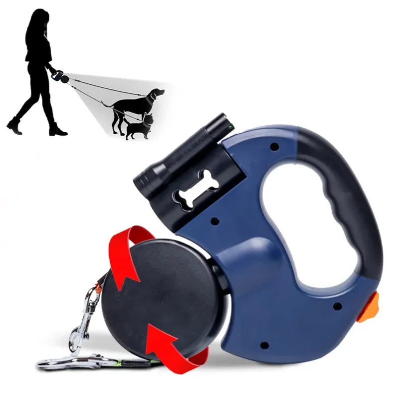 Automatic Retractable Two-End Pet Leash with Flashlight