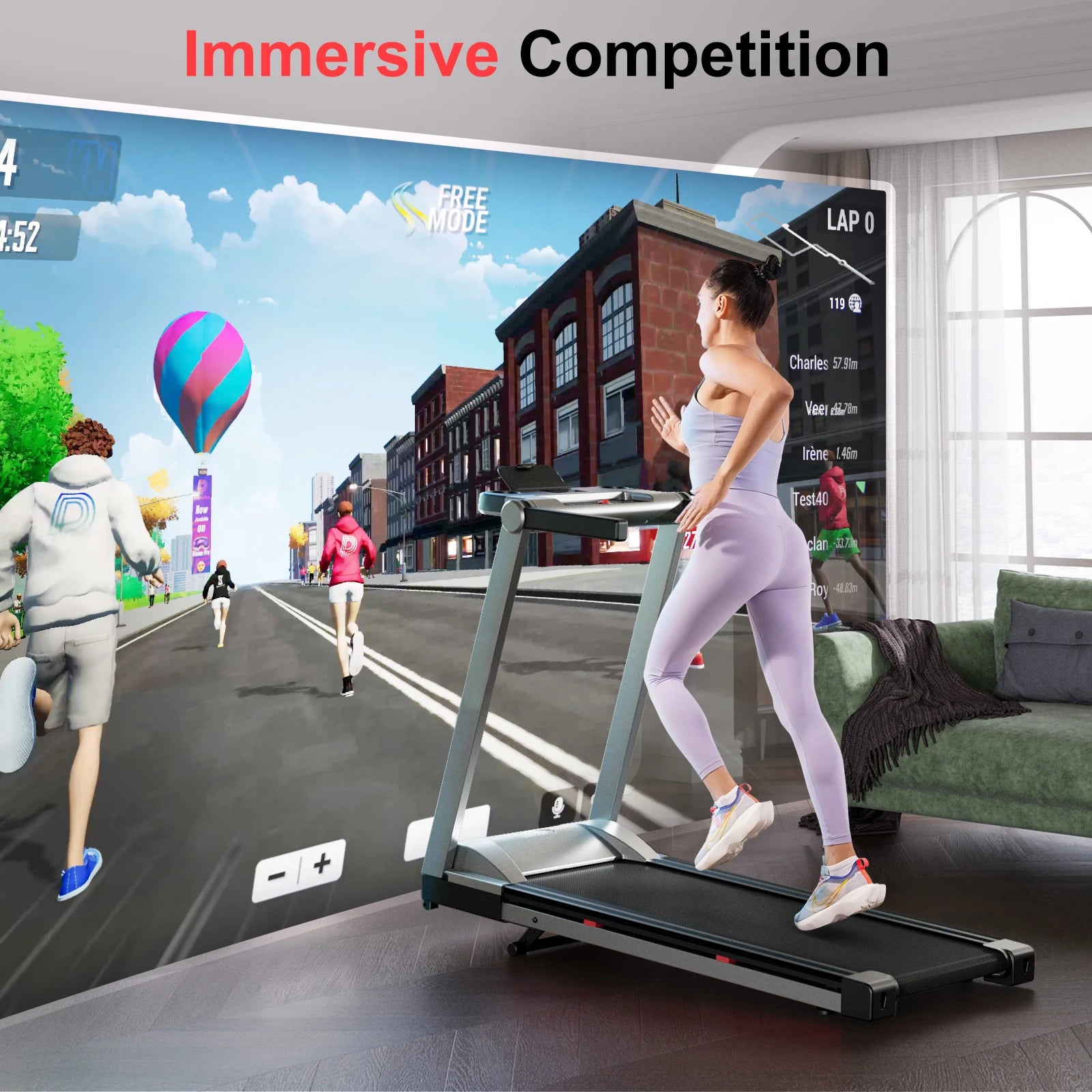 Foldable Incline Home Treadmill Walking Pad with Touch Screen