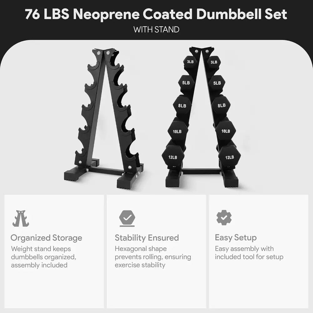 Hex Neoprene Iron Dumbbell Set With Stand