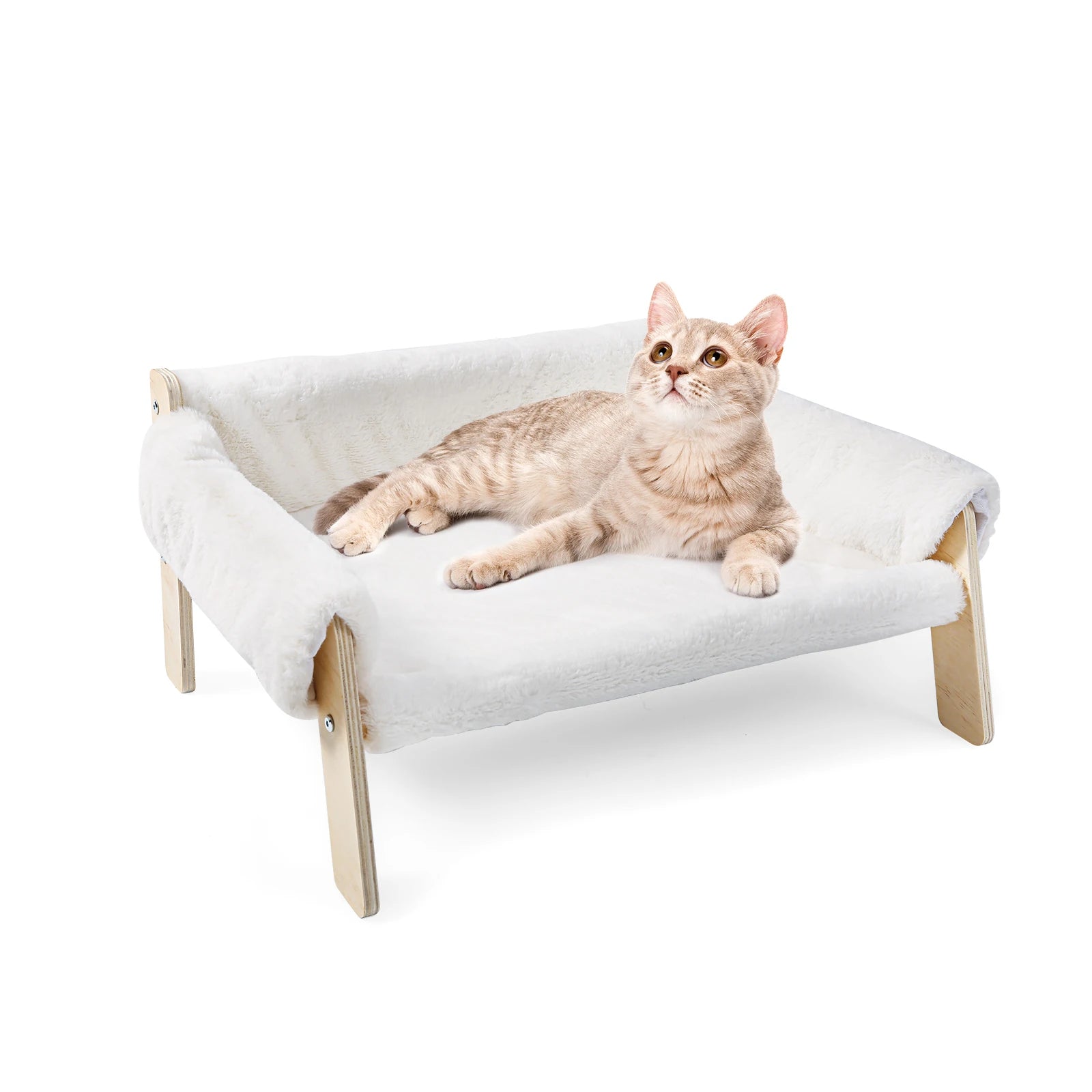 Large Wooden Leg Raised Plush Pet Sofa