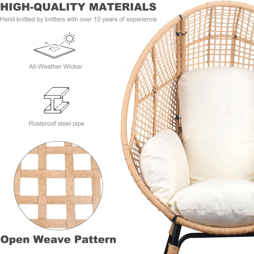 2 Pcs Oversized Wicker Egg Chair with Cushions