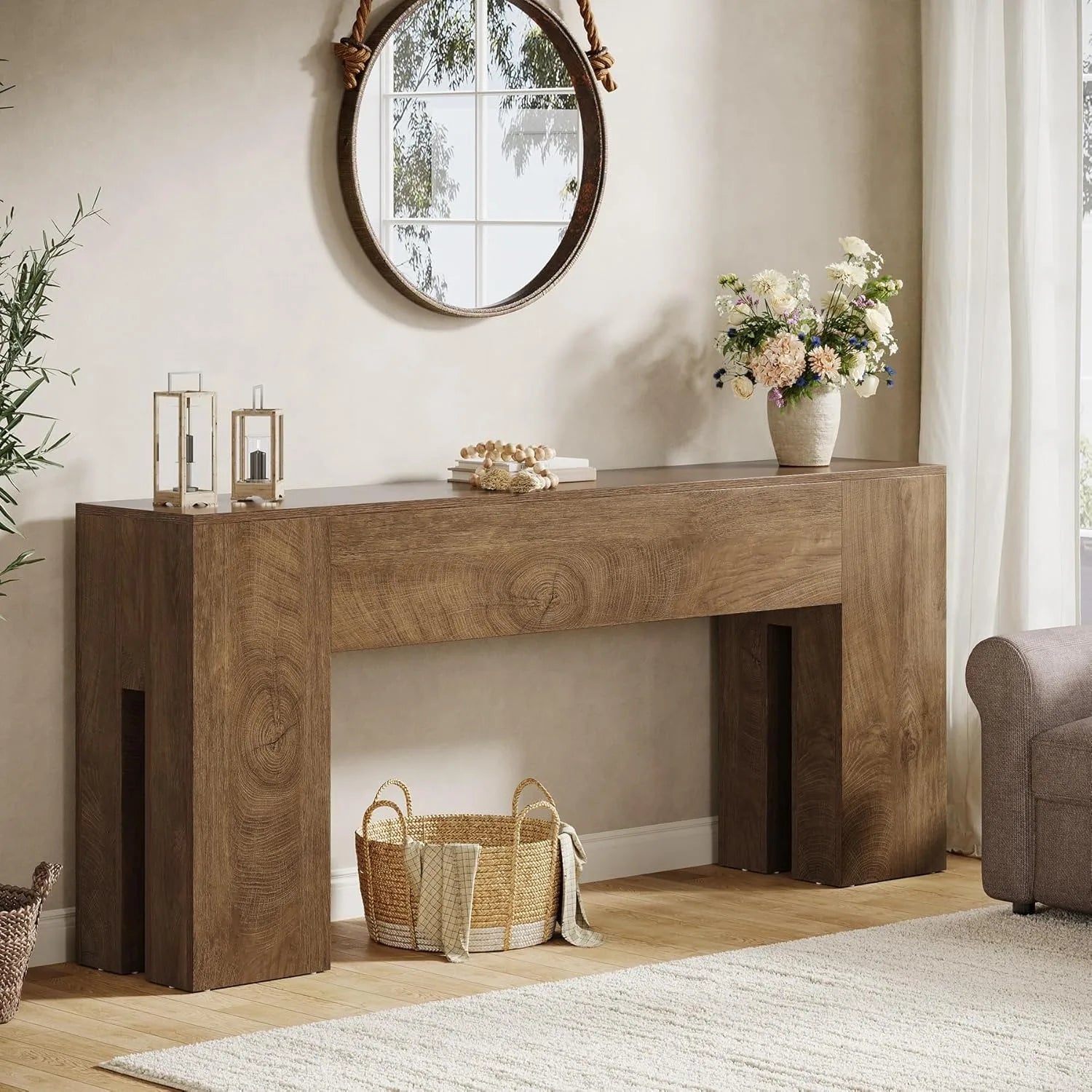 LITTLE TREE 71 Inch Farmhouse Style Console Table