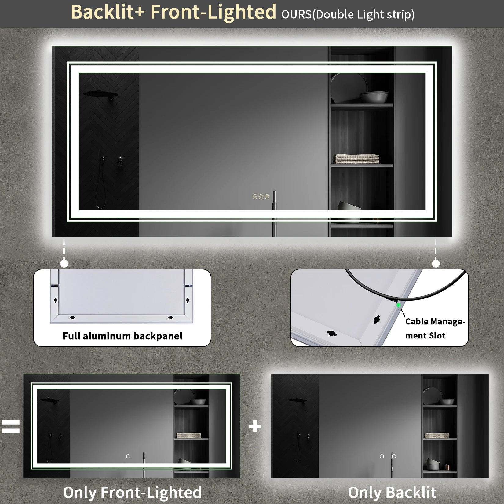 Rectangle Bathroom Mirror with Dimmable Back Light