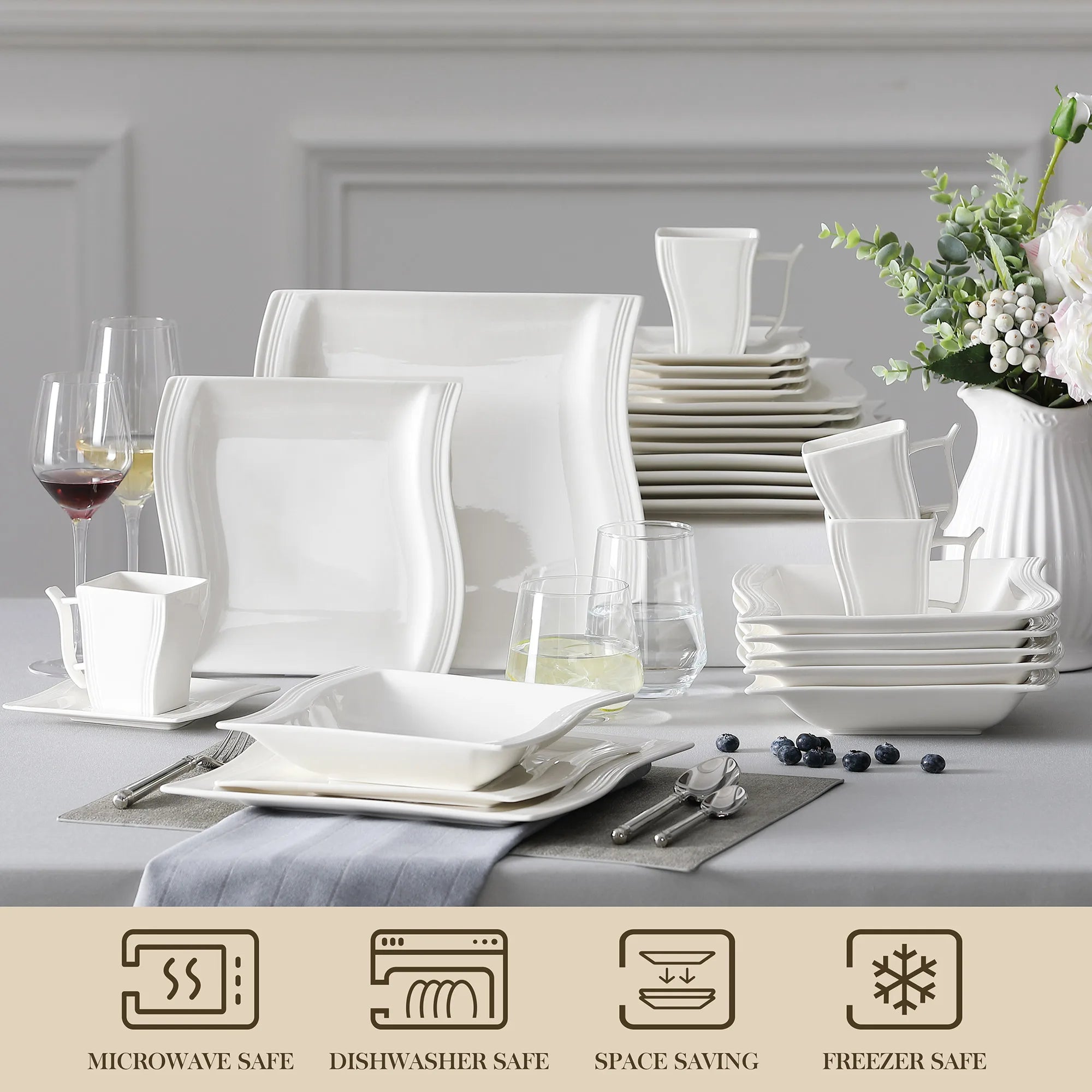 Malacasa White Porcelain Dinner Set