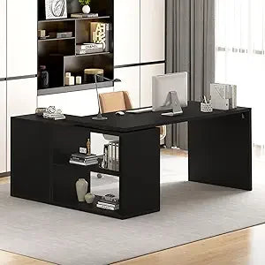 Corner Desk with Storage Shelves in Four Sleek Finishes