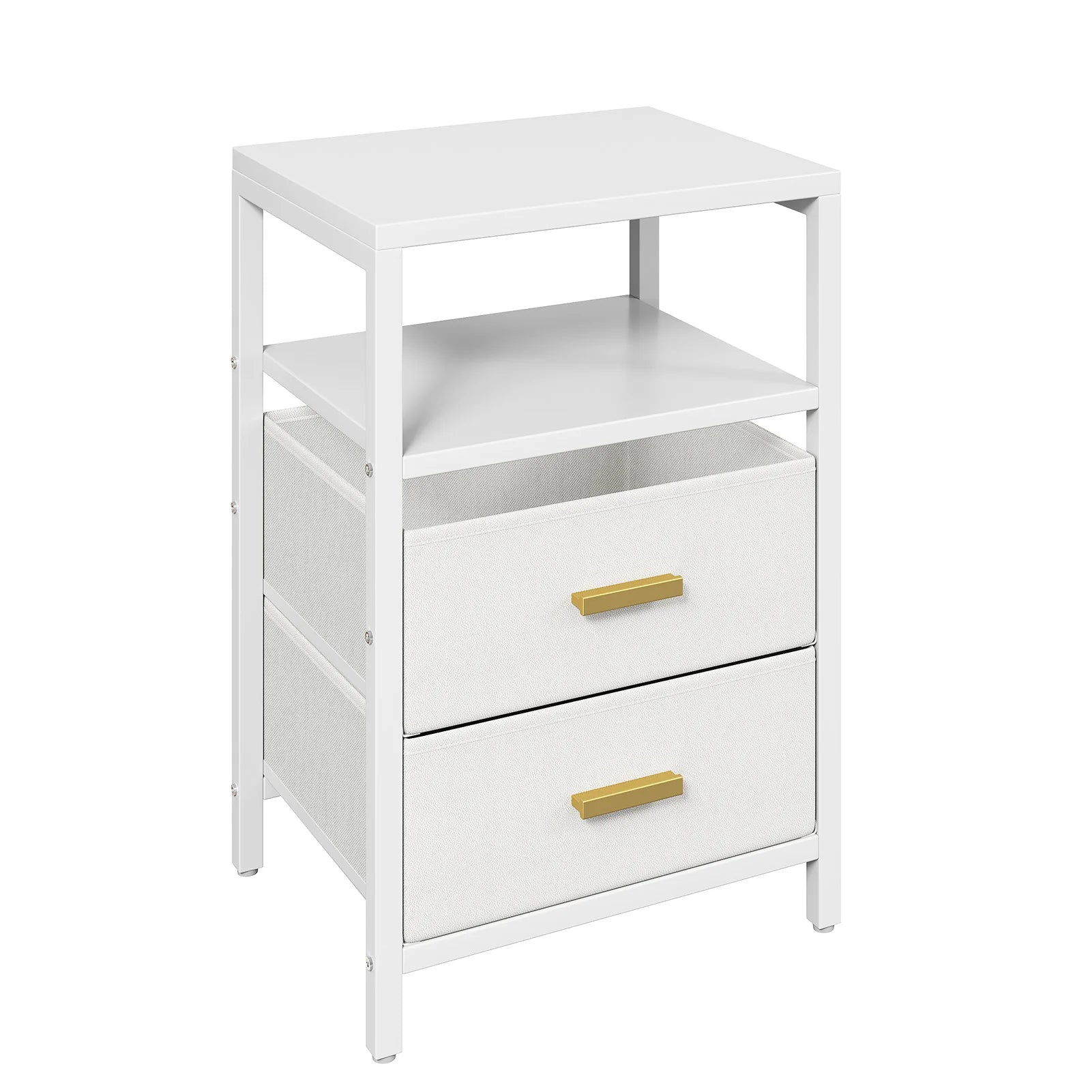 Modern White Bedside Side Table with 2 Drawers
