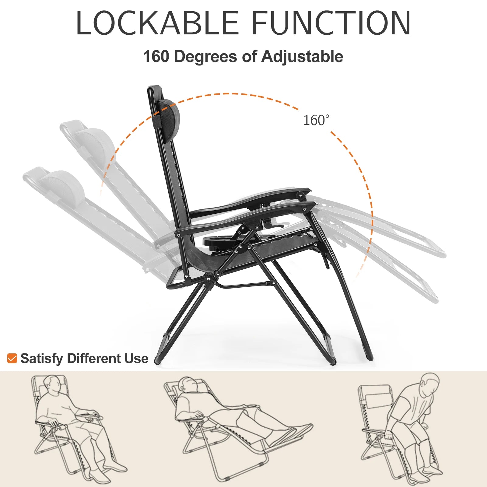 JHK Zero Gravity Portable Recliner Lounge Chairs with Cup Holder