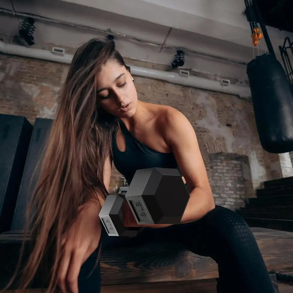 Rubber Coated Hex Dumbbell Set With Storage Rack