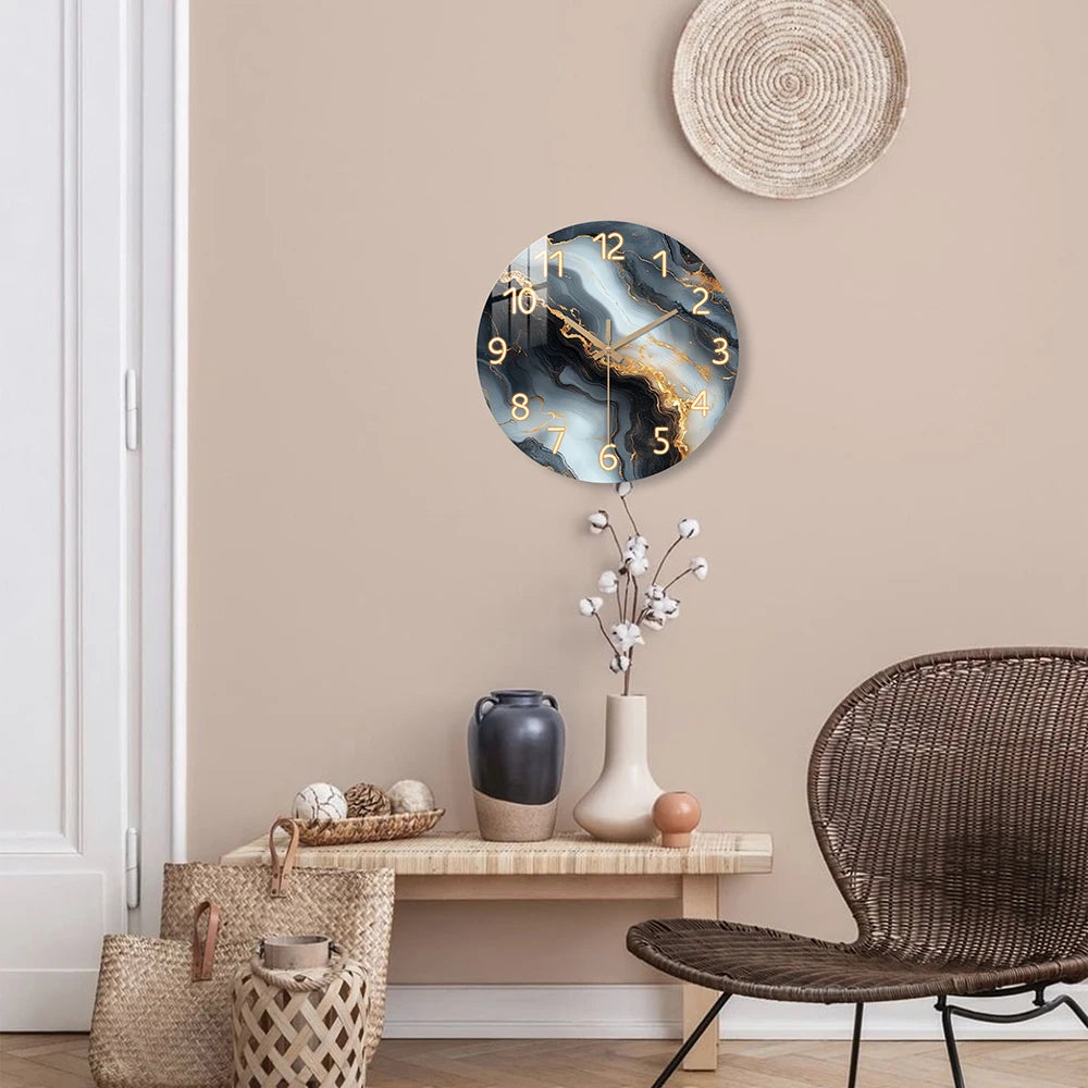 Blue and Gold Marble-Like Round Wall Clock