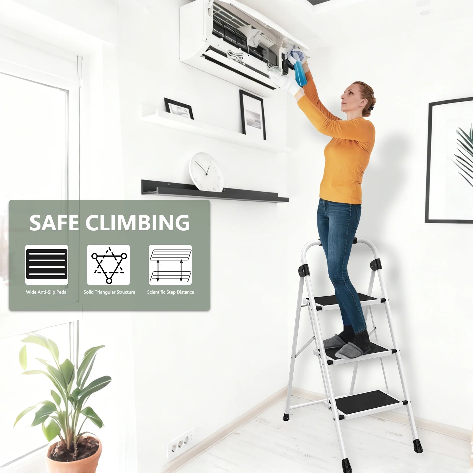 JHK Folding 3-Step Step Stool
