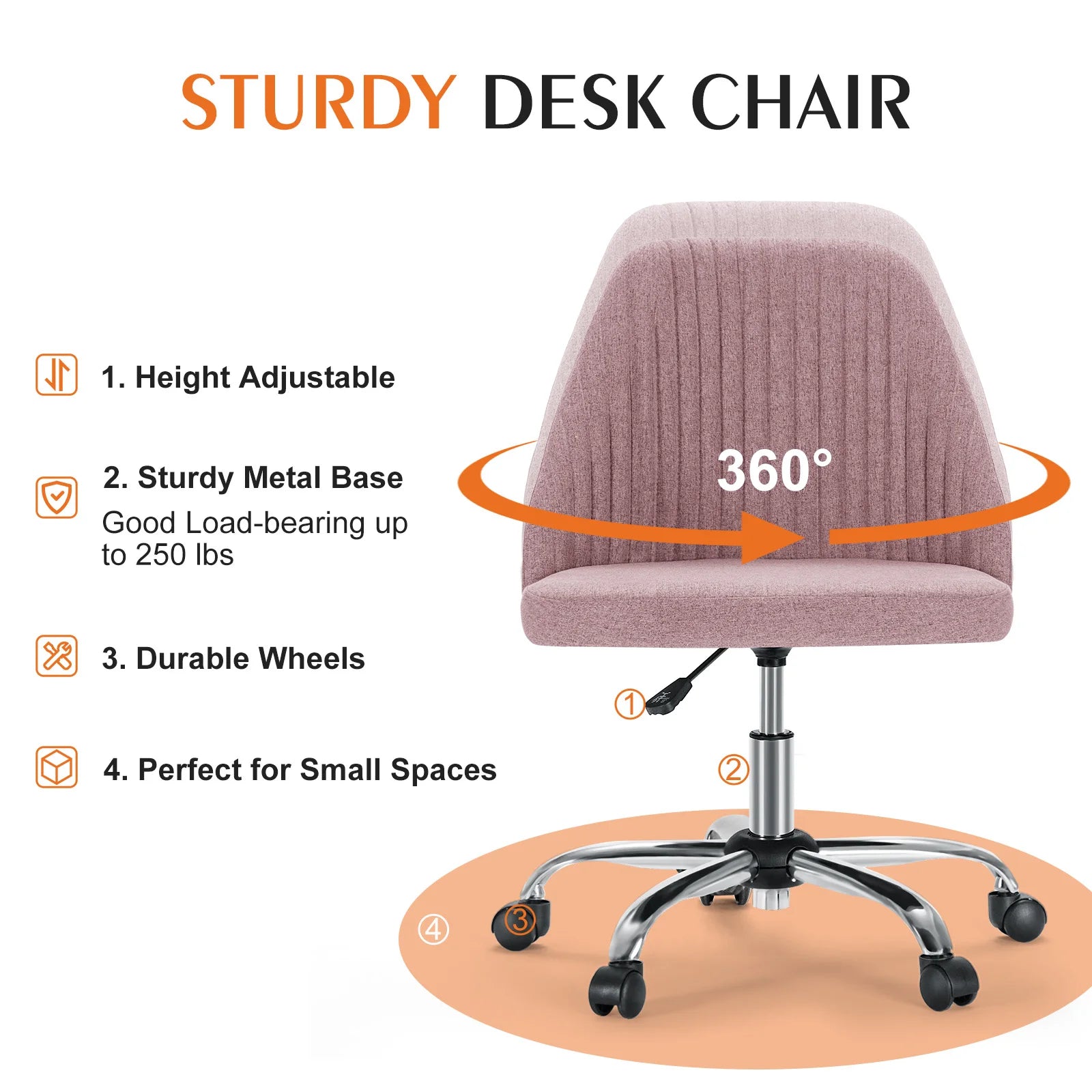 JHK Armless Small Desk Office Chair