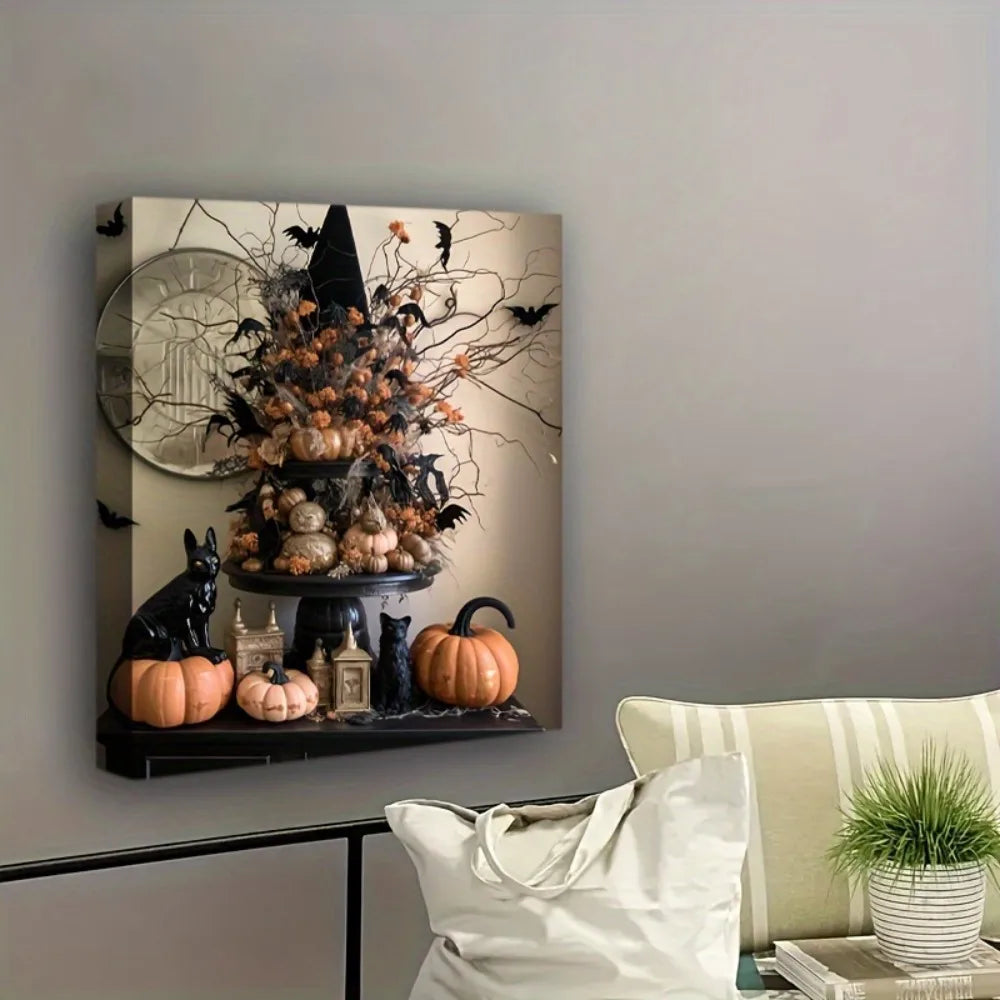 Halloween Cute Black Cat and Pumpkin Wall Art