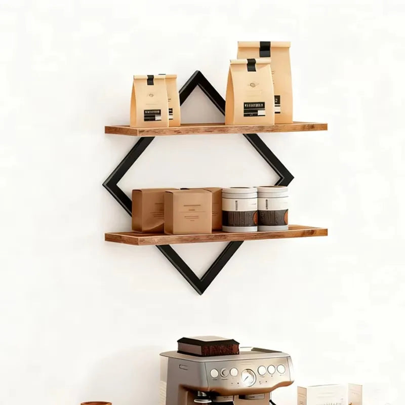 One Set of Floating Wall Mounted Racks with Four Tiers