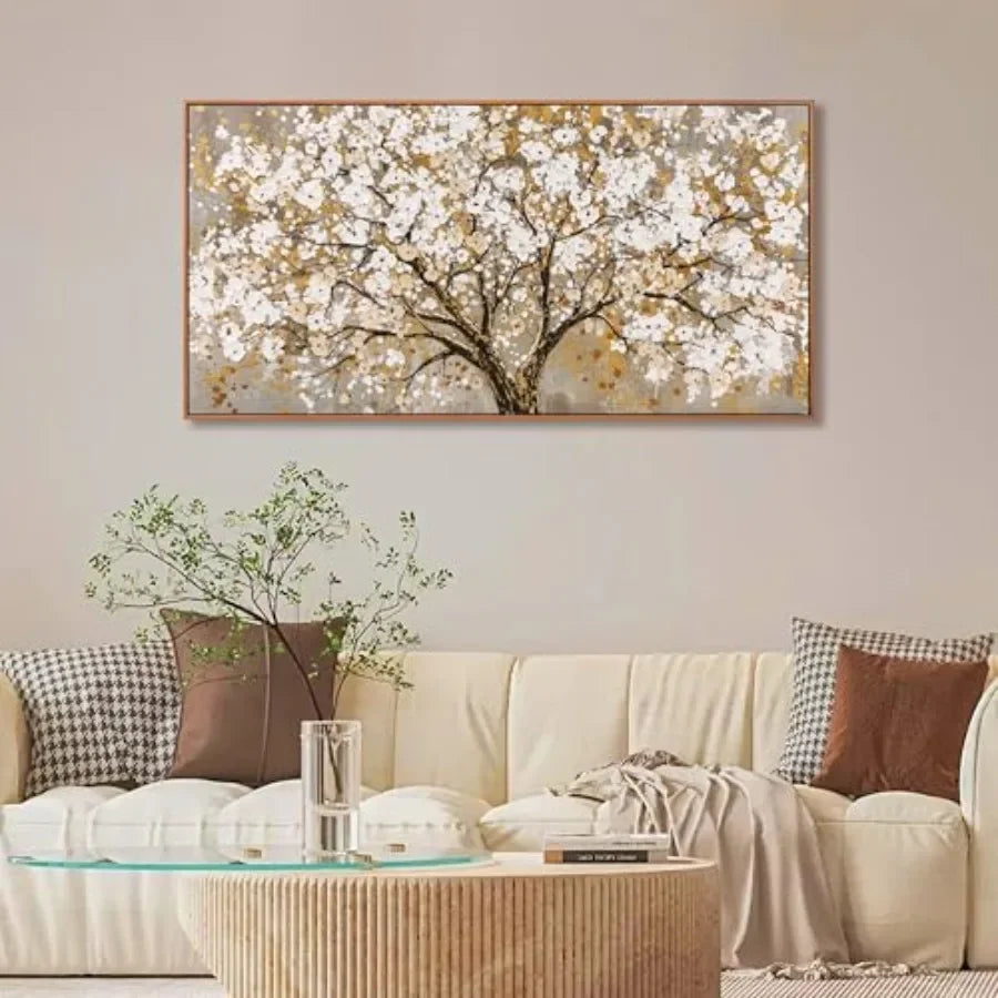 Radiant Modern Gold Tree of Life Oil Painting Style Wall Art