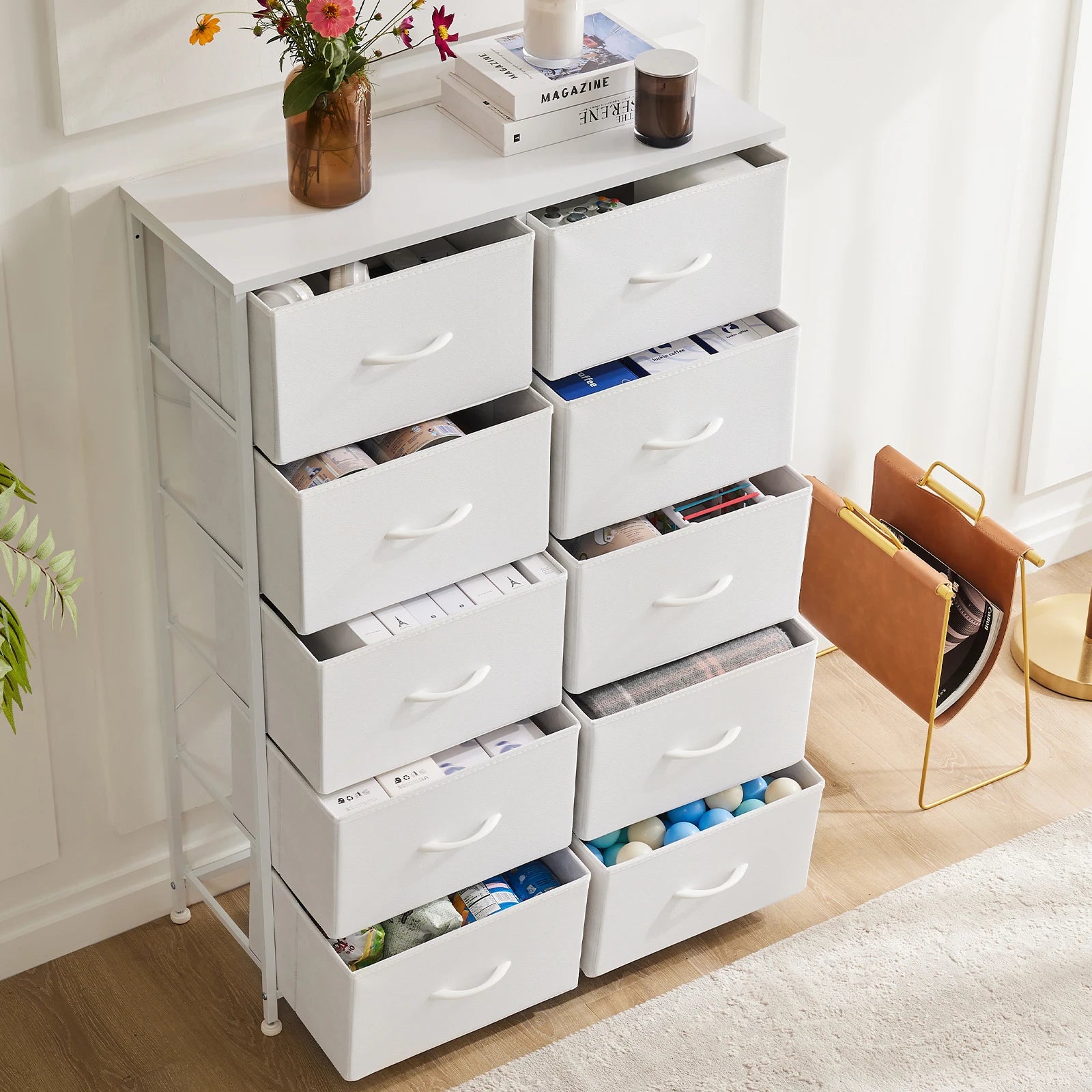 JHK Wardrobes For Bedroom With 5/7/10 White Lover Fabric Drawers Chest Wardrobe Closet For Storage Cabinet Bedroom Of Furniture
