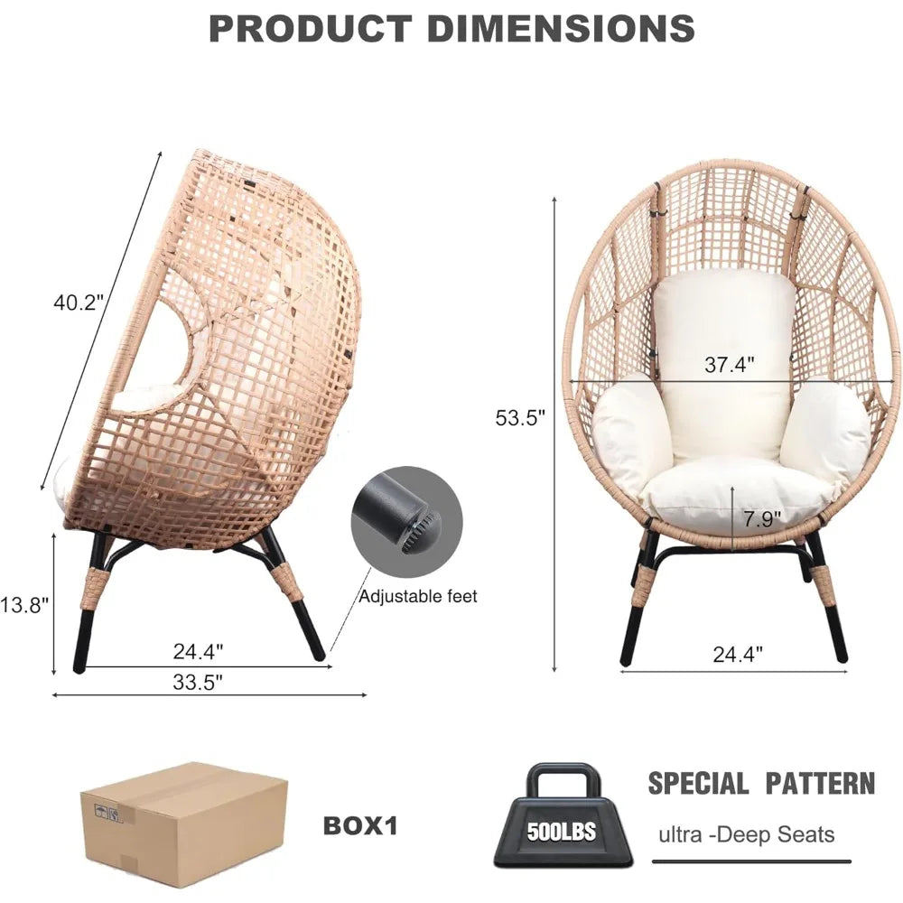 2 Pcs Oversized Wicker Egg Chair with Cushions