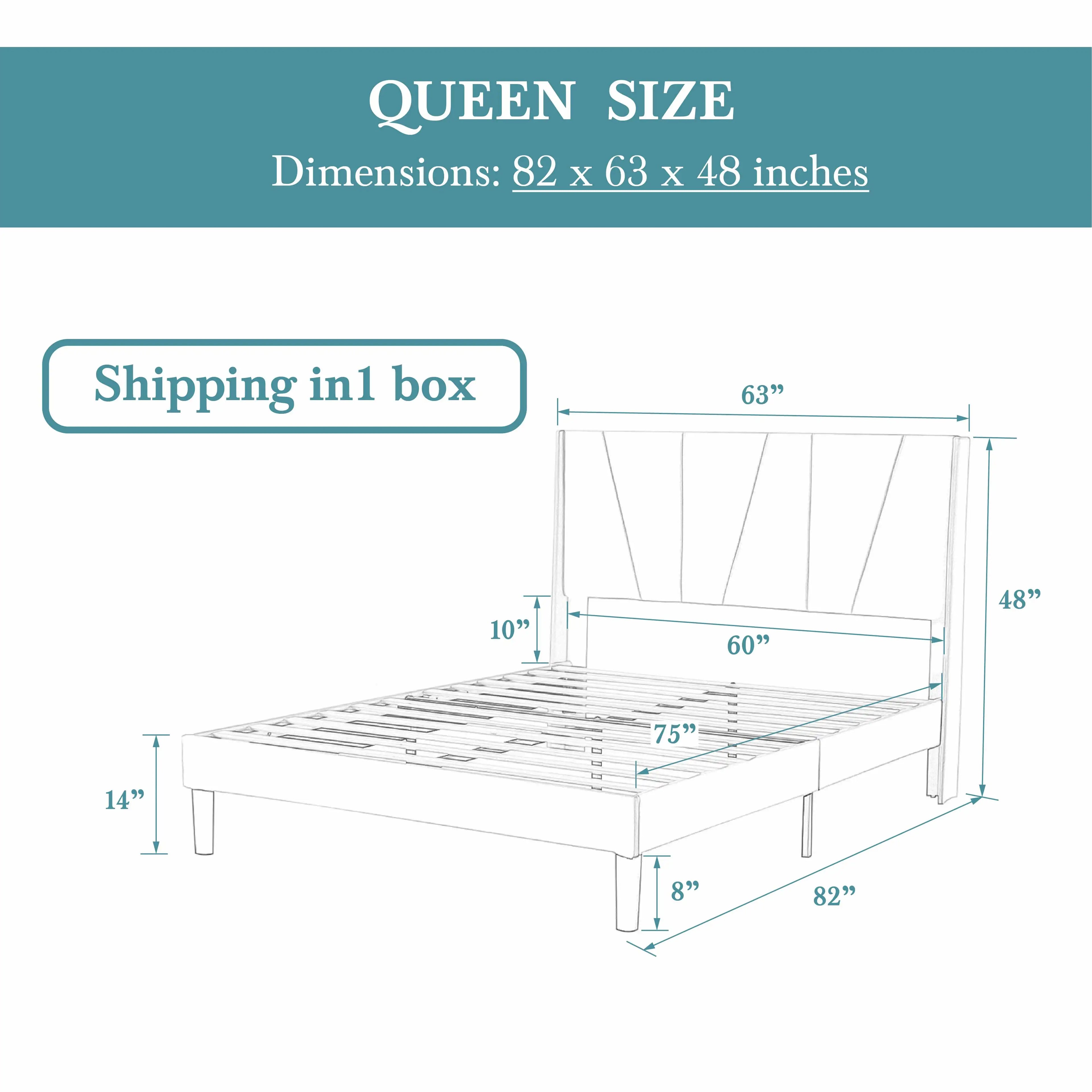 Platform Bed Frame with Geometric Wingback Headboard