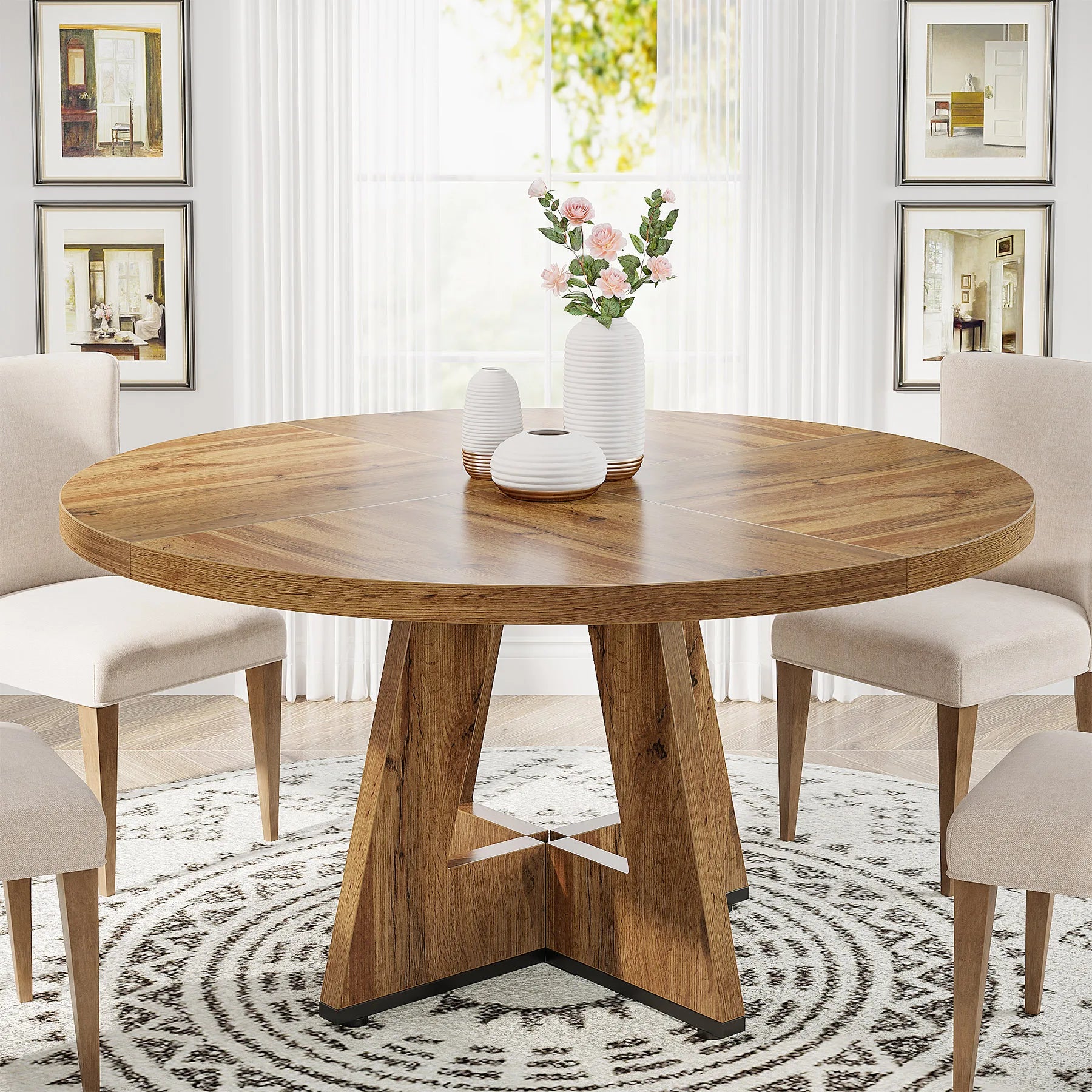 Tribesigns Farmhouse Style Round Dining Table for 4