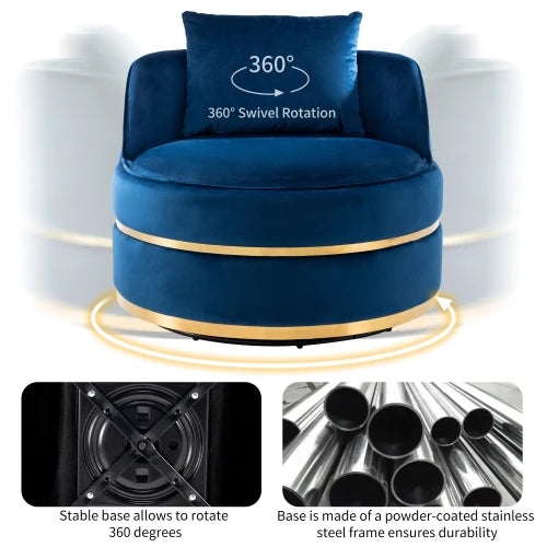 360 Degree Modern Blue Velvet Swivel Accent Chair