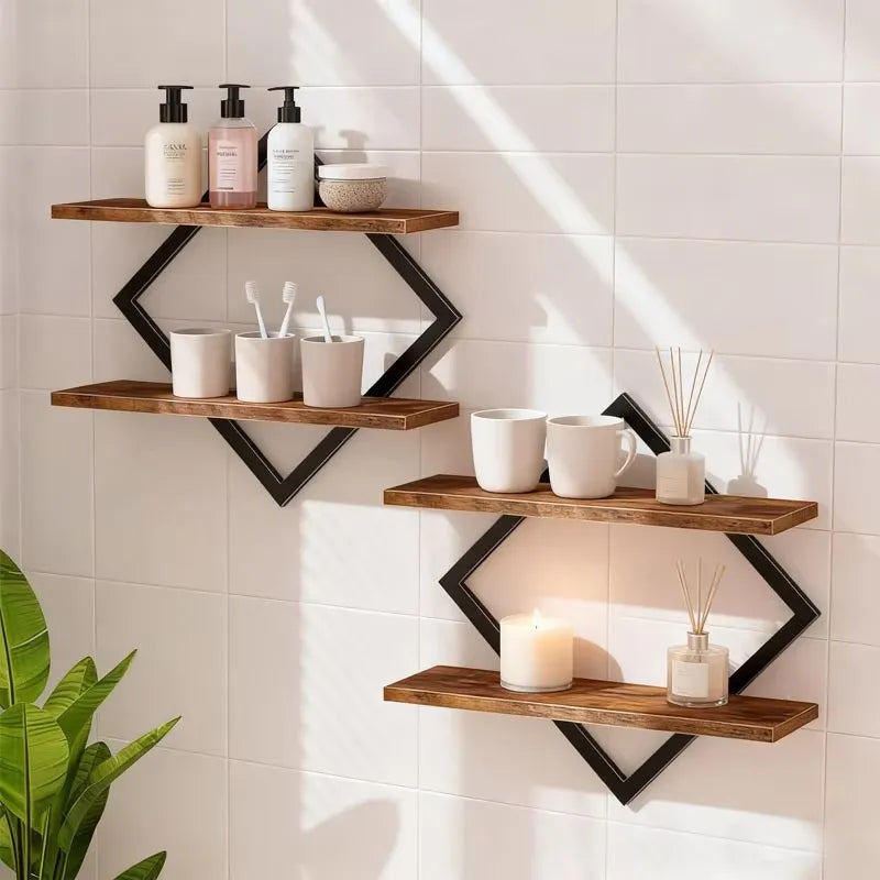 One Set of Floating Wall Mounted Racks with Four Tiers