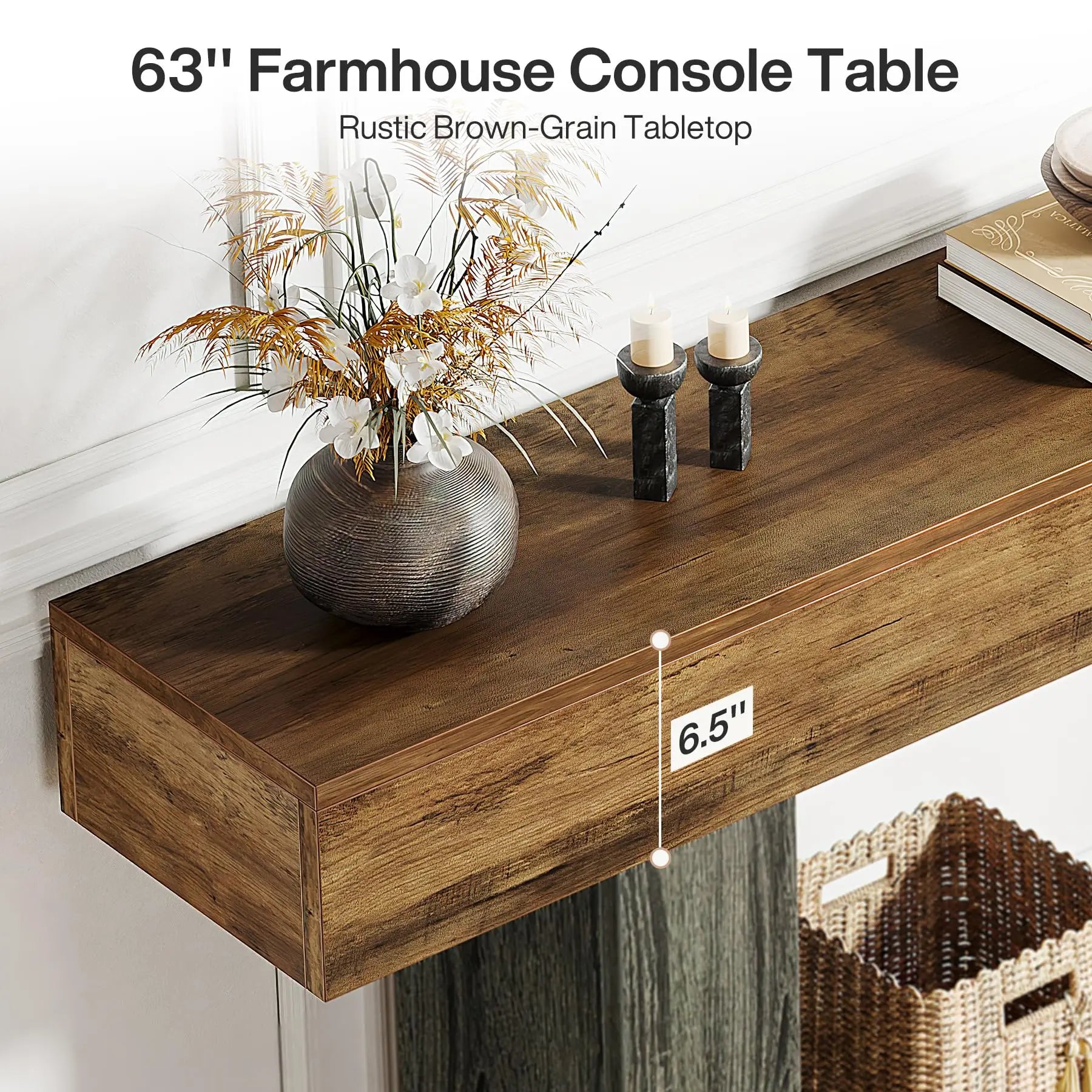 LITTLE TREE 63 Inch Farmhouse Style 2-Tier Table