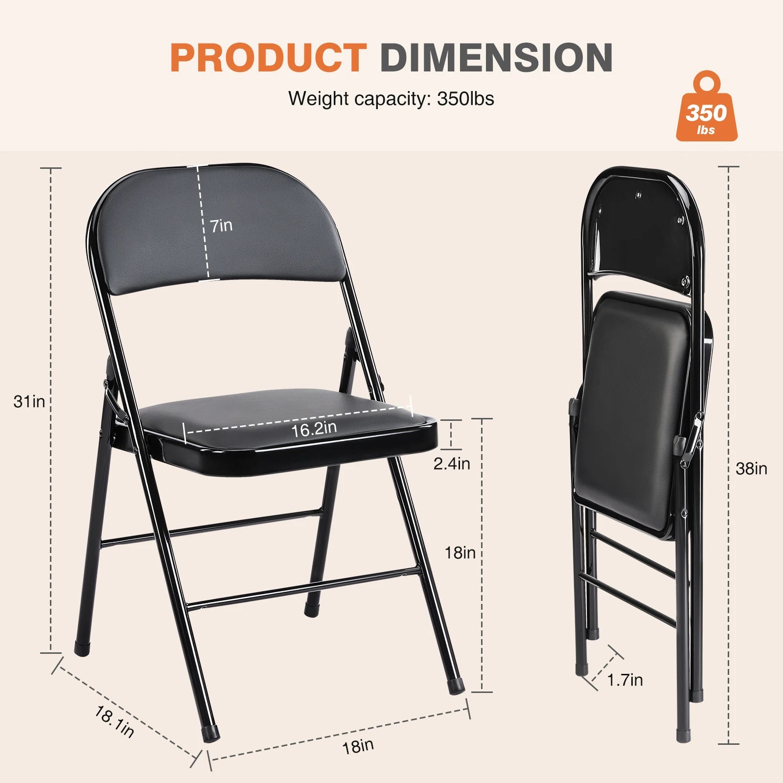 JHK 2-Pack of PU Leather Padded Folding Chairs