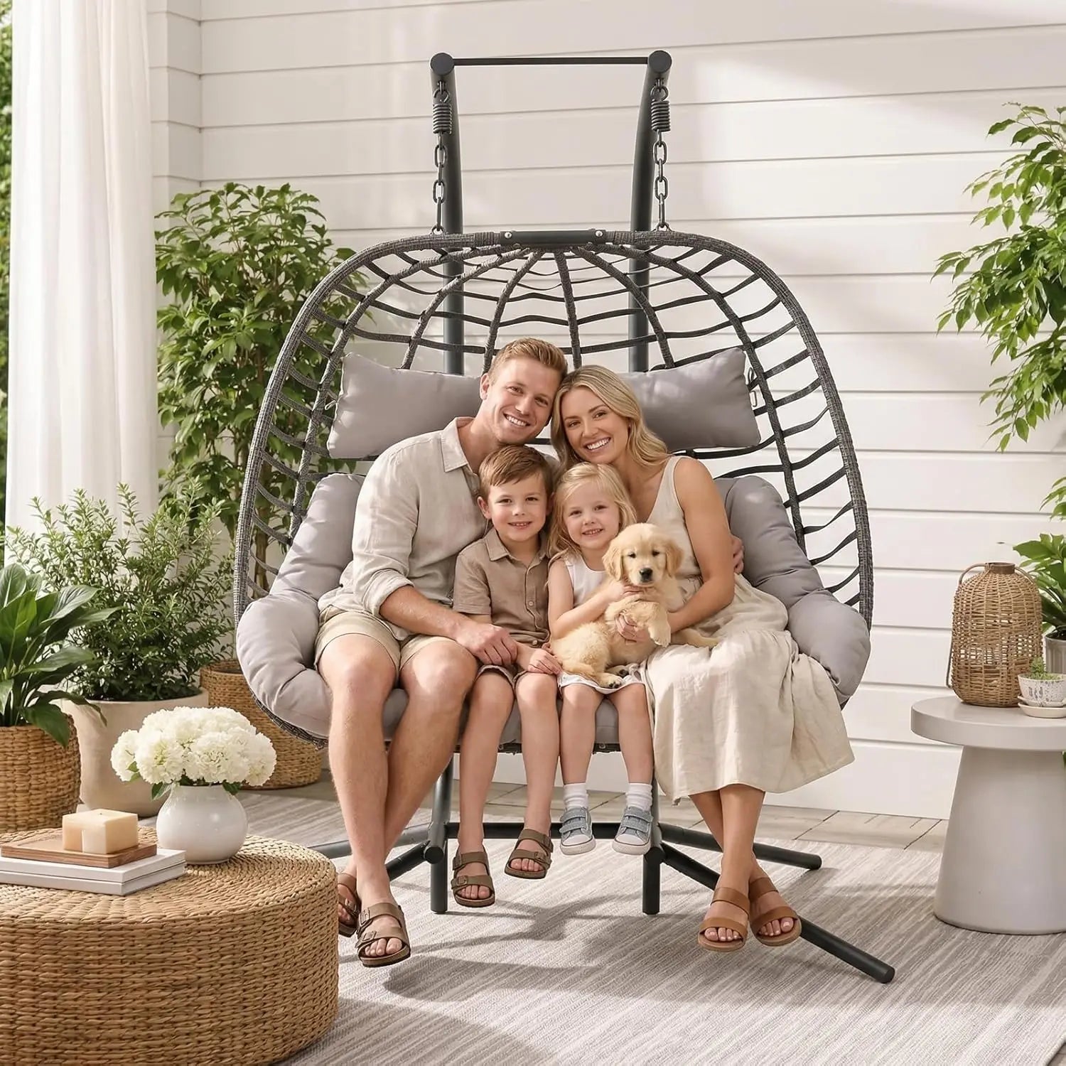 Outdoor Double Egg Swing Chair with Stand