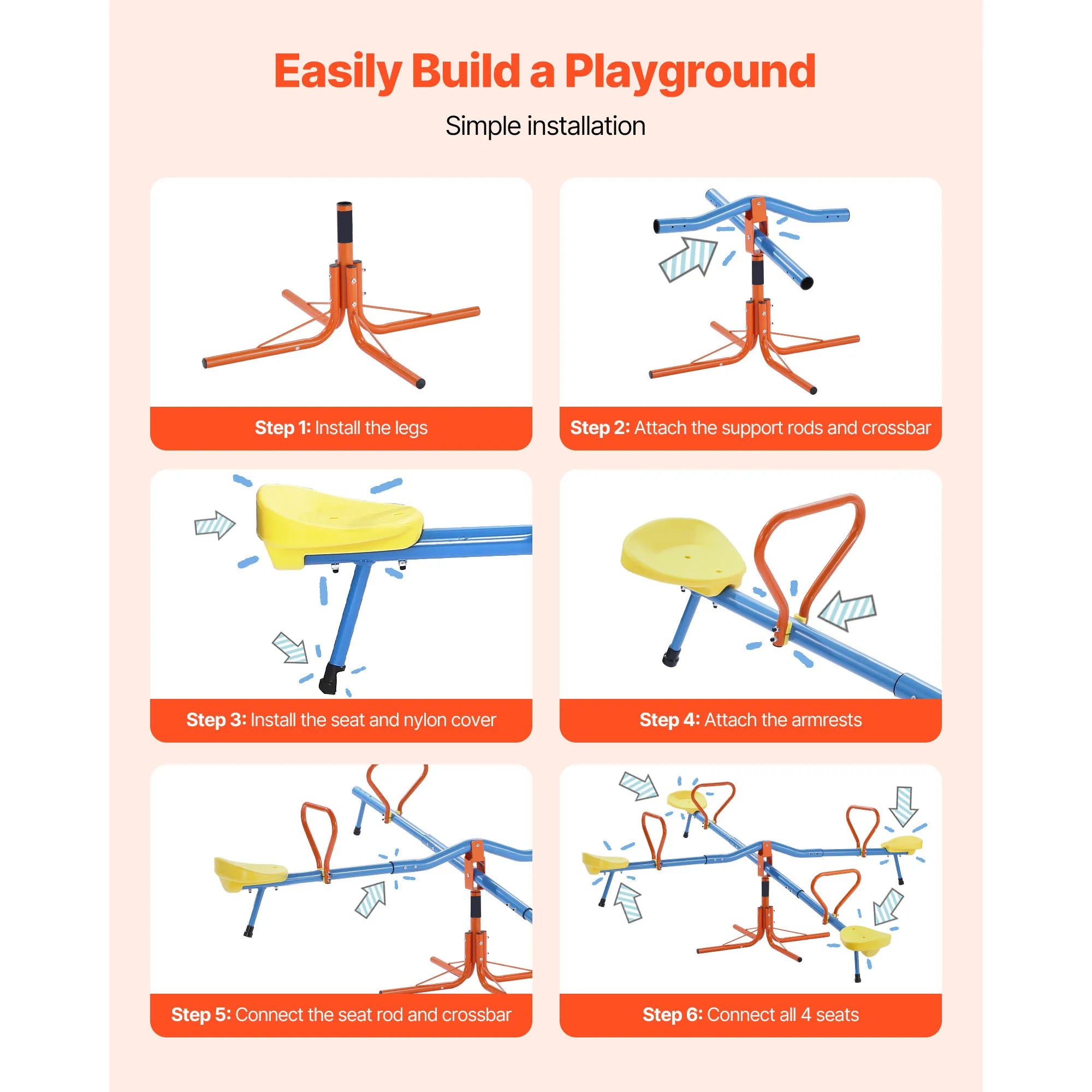 SucceBuy 4 Seat Kids Seesaw Sit & Spin Teeter Totter