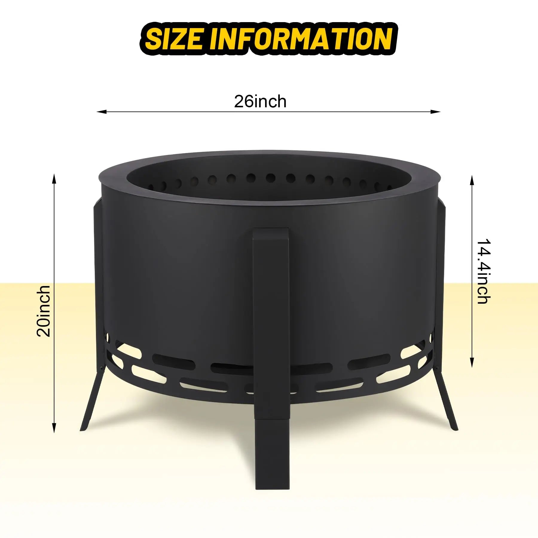 26-Inch Portable Smokeless Fire Pit with Fire Poker