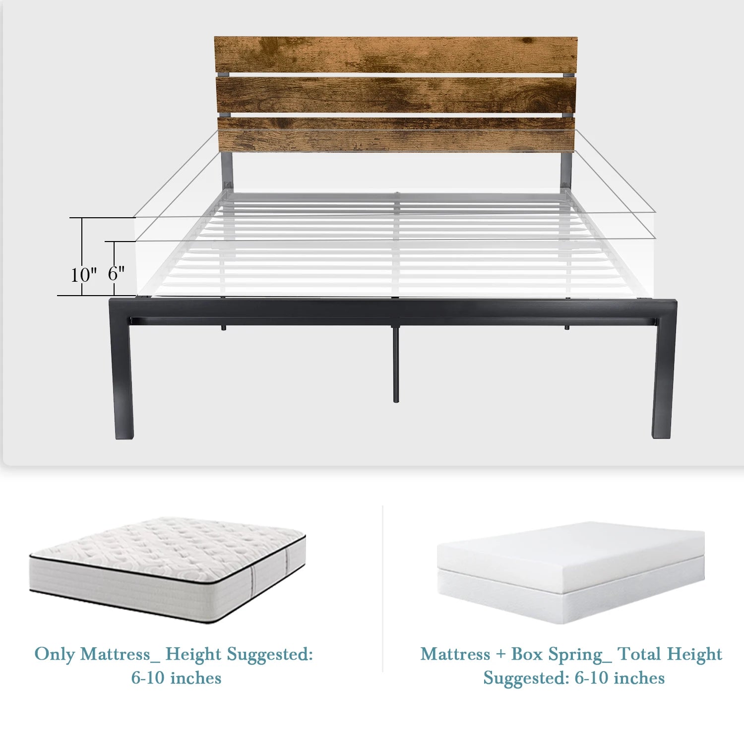 Bed Frame with Rustic Wooden Headboard