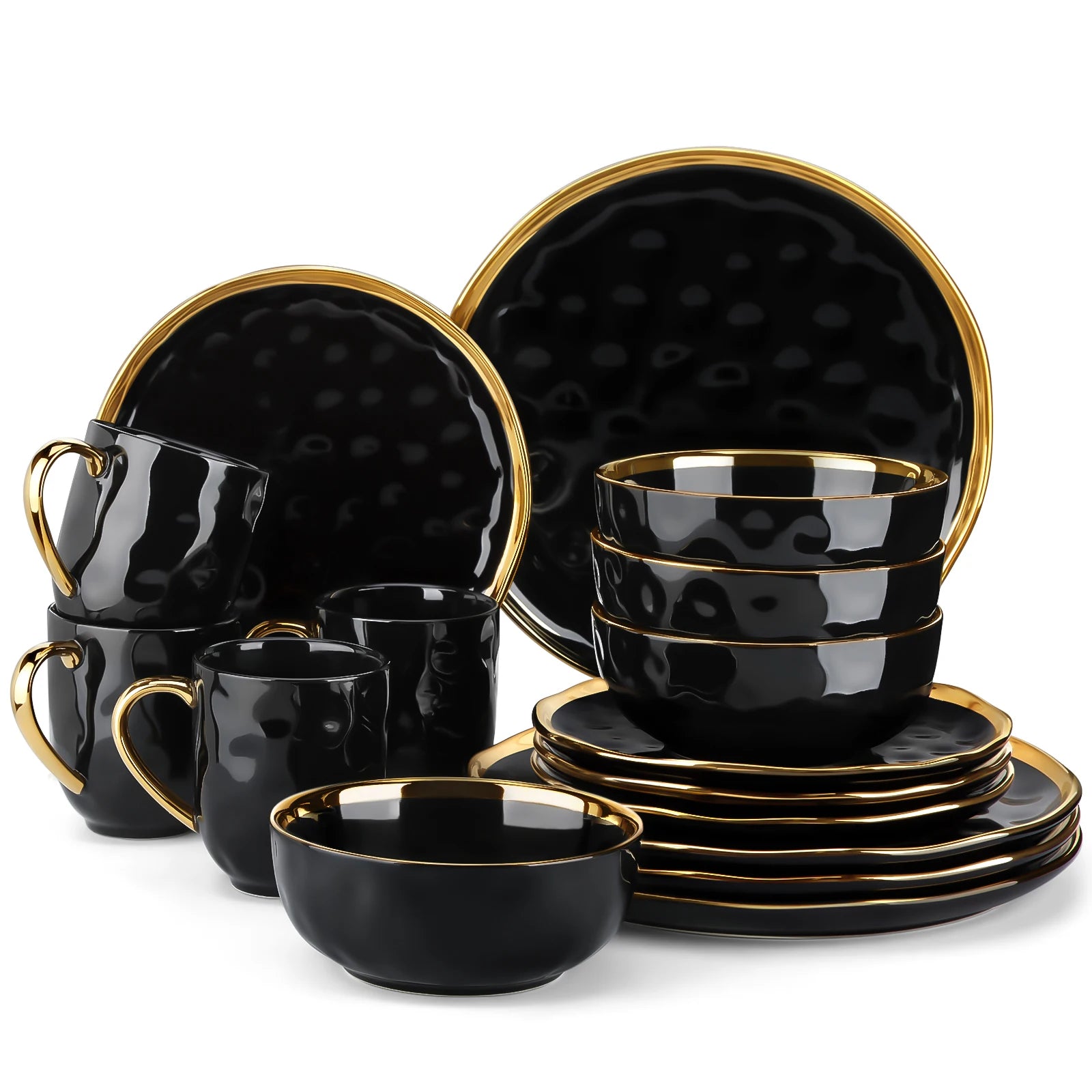 Black with Gold Trim Porcelain Dinnerware Set