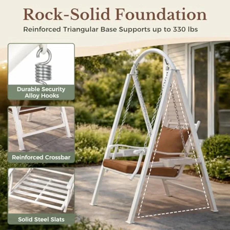 Outdoor Porch Swing with Heavy Duty Metal Frame
