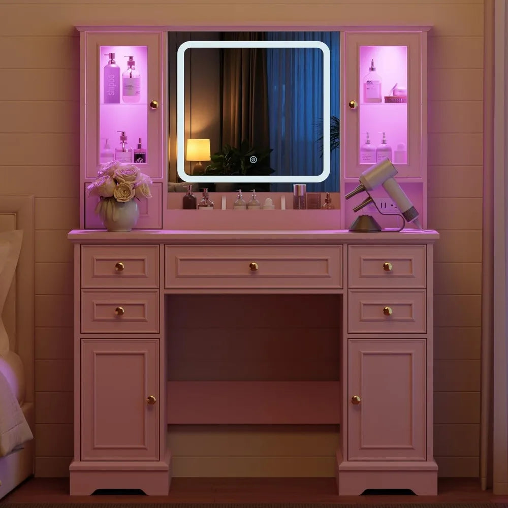 Farmhouse Makeup Vanity with Mirror and Lights, 43&