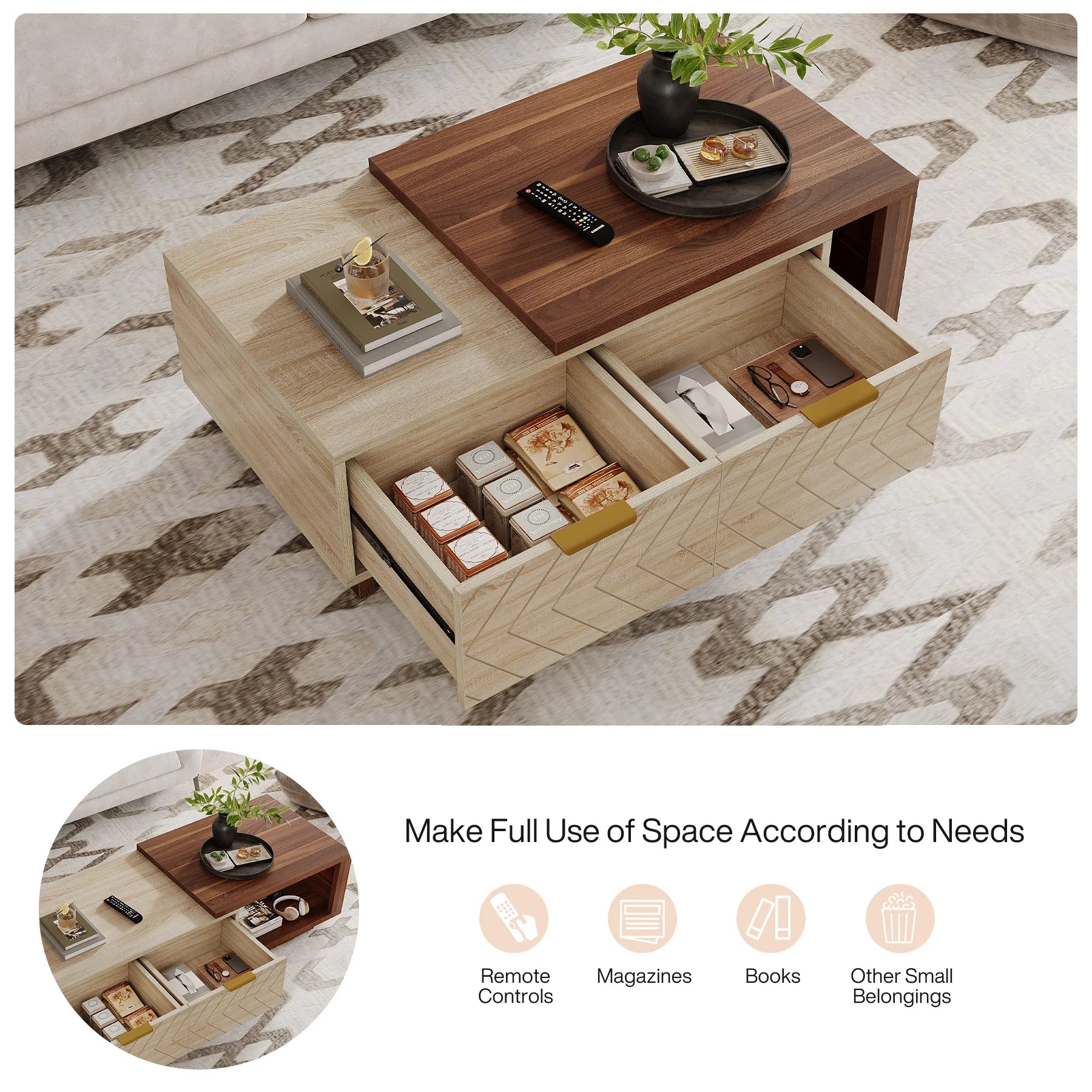 Tribesigns Extendable Coffee Table with Drawers