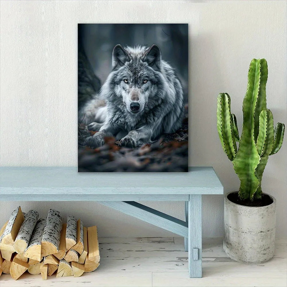 Gray Wolf Framed Canvas Wall Art