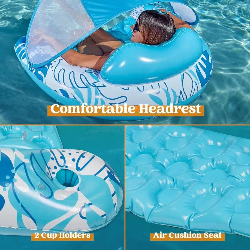 JOYFY XL Inflatable Lounge Chair with Canopy and Cup Holders