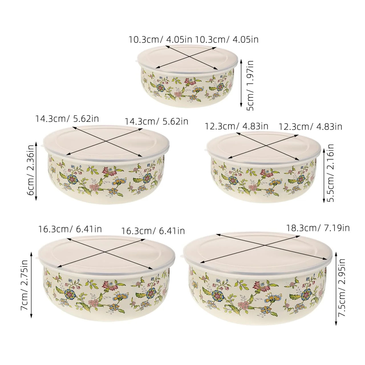 5-Piece Vintage Style Enamel Mixing Bowls with Lids