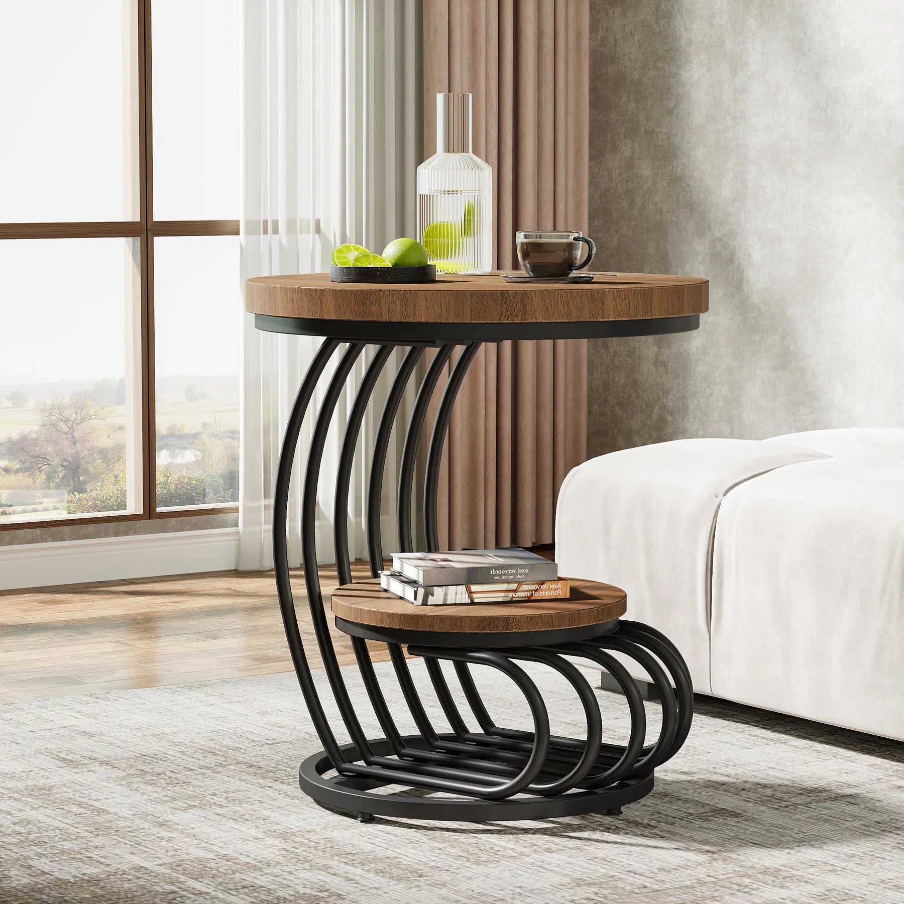 Tribesigns Round End Table with 2-Tiers