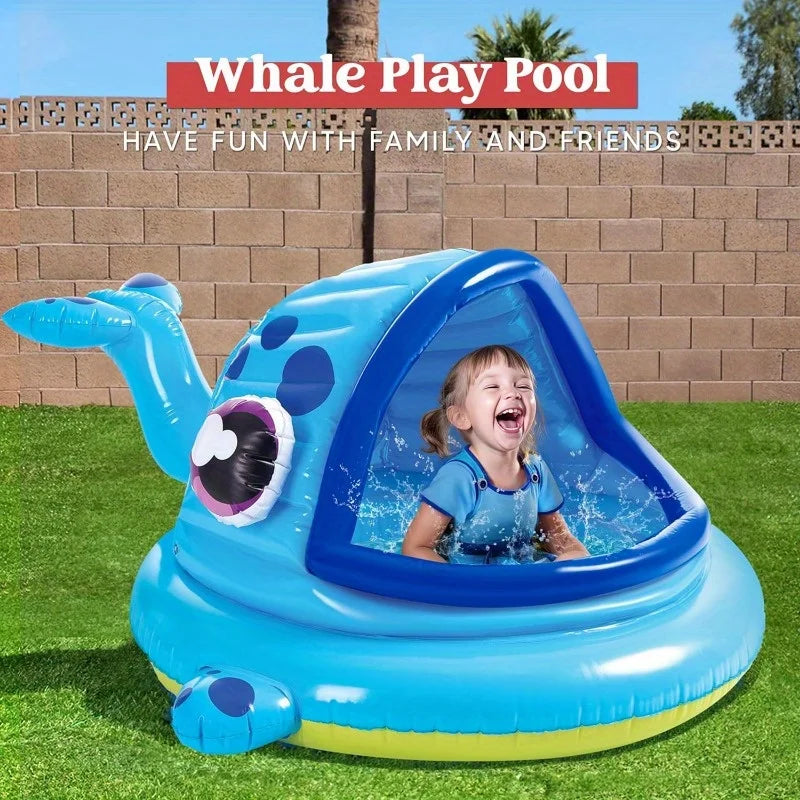 JOYFY Inflatable Whale Baby Pool with Built In Shade