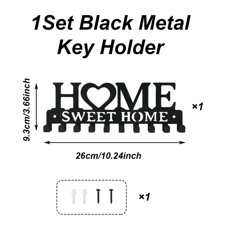 Black Metal Wall Mounted Key Holder