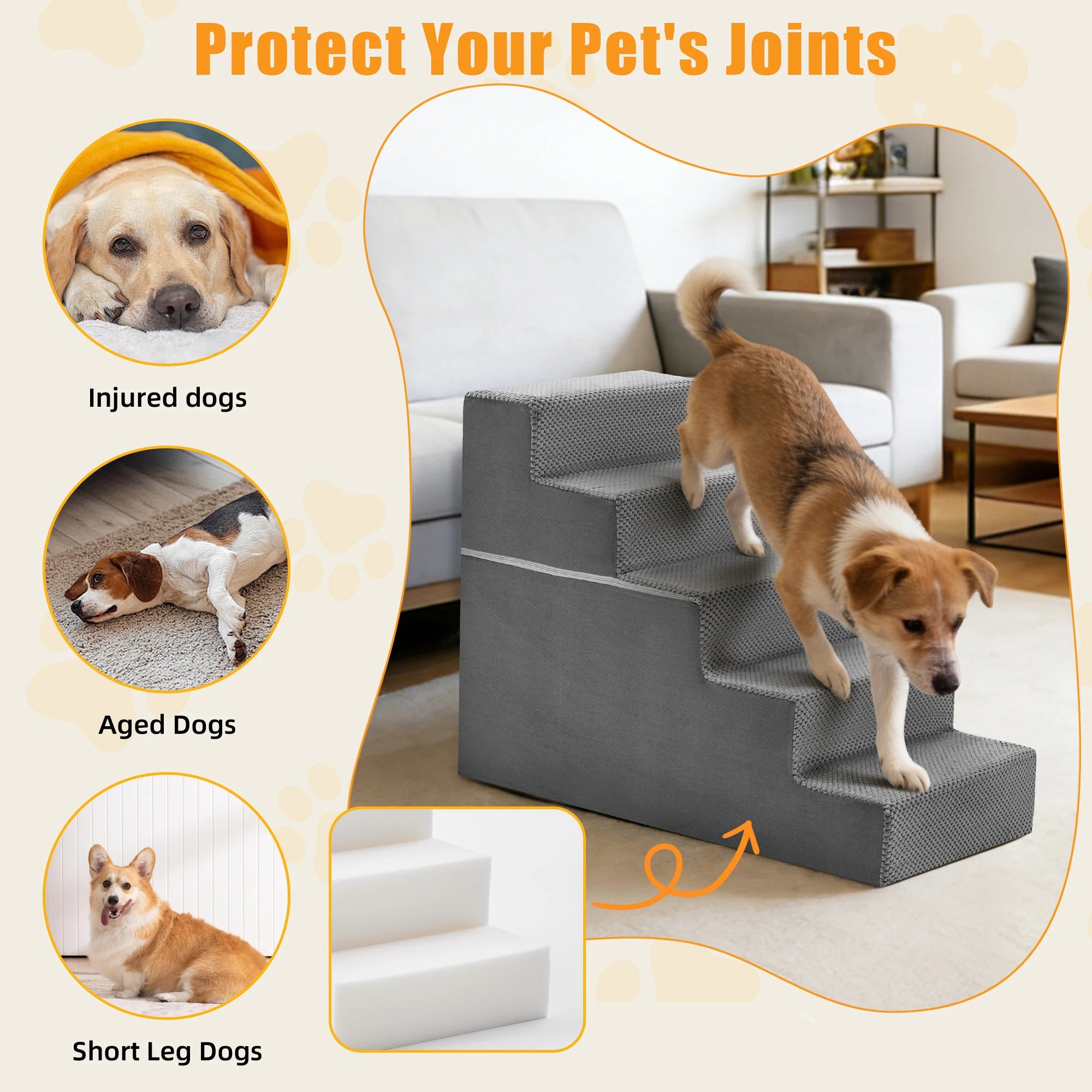 JHK 3-5 Step Foam Dog Stairs