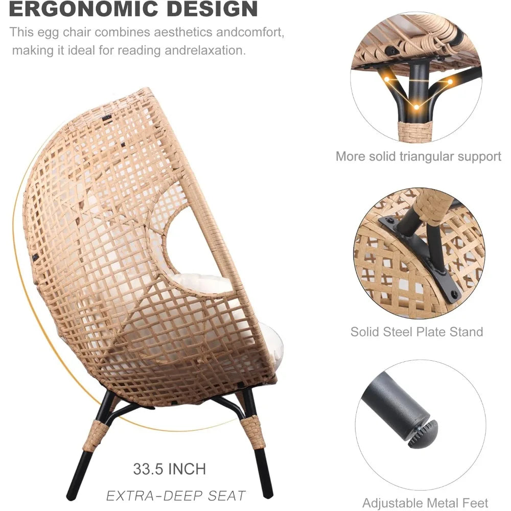2 Pcs Oversized Wicker Egg Chair with Cushions