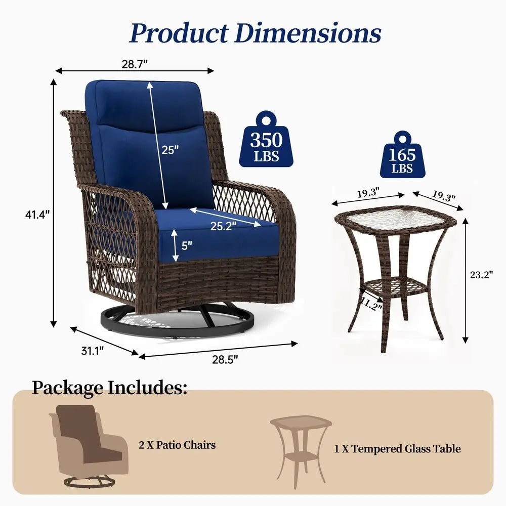 Outdoor Wicker 3-Piece Swivel Rocker Chairs and Table